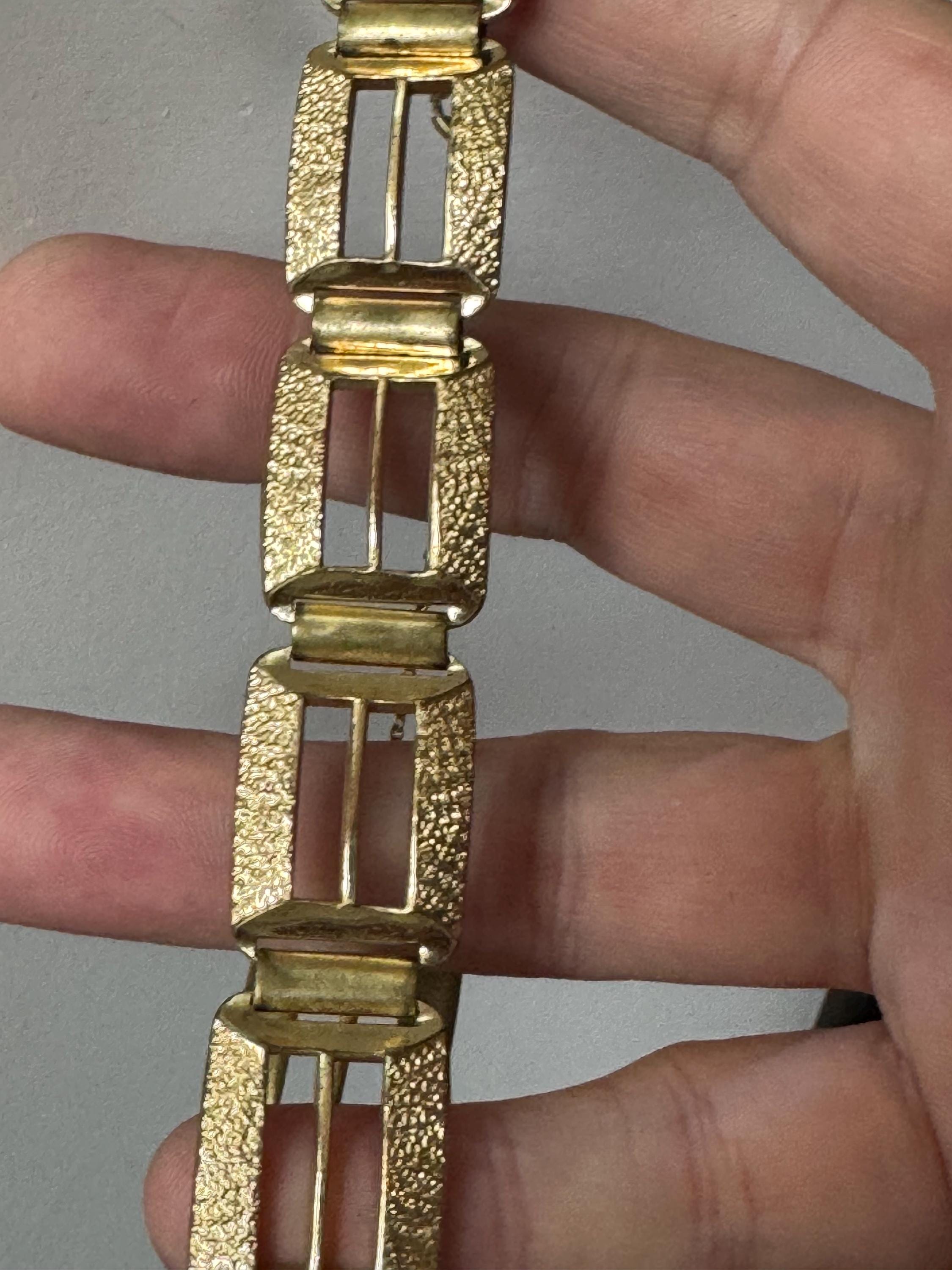 Antique 1930s modernist Rolled gold brutalist textured panel link bracelet 19cm x 16mm