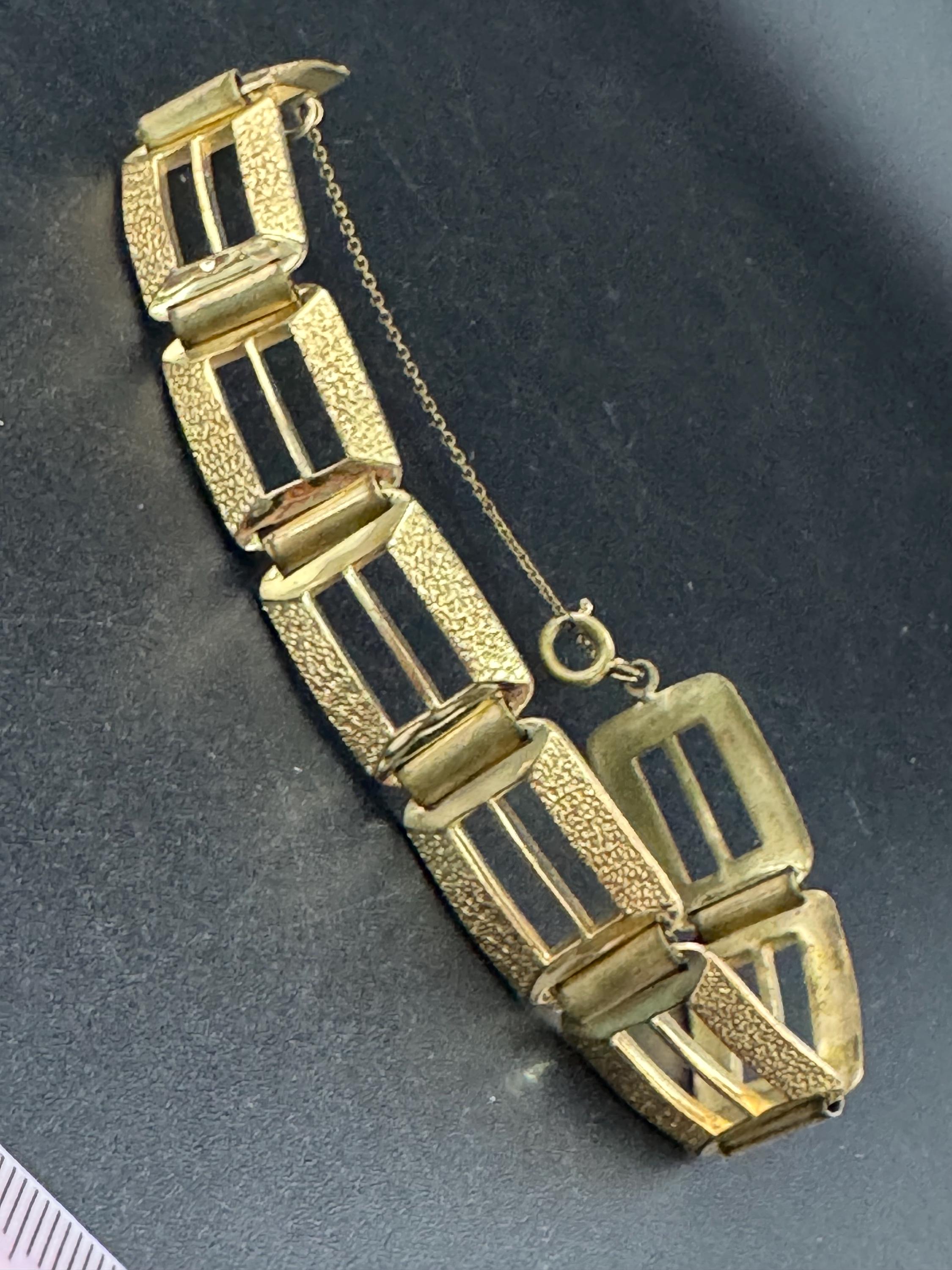 Antique 1930s modernist Rolled gold brutalist textured panel link bracelet 19cm x 16mm