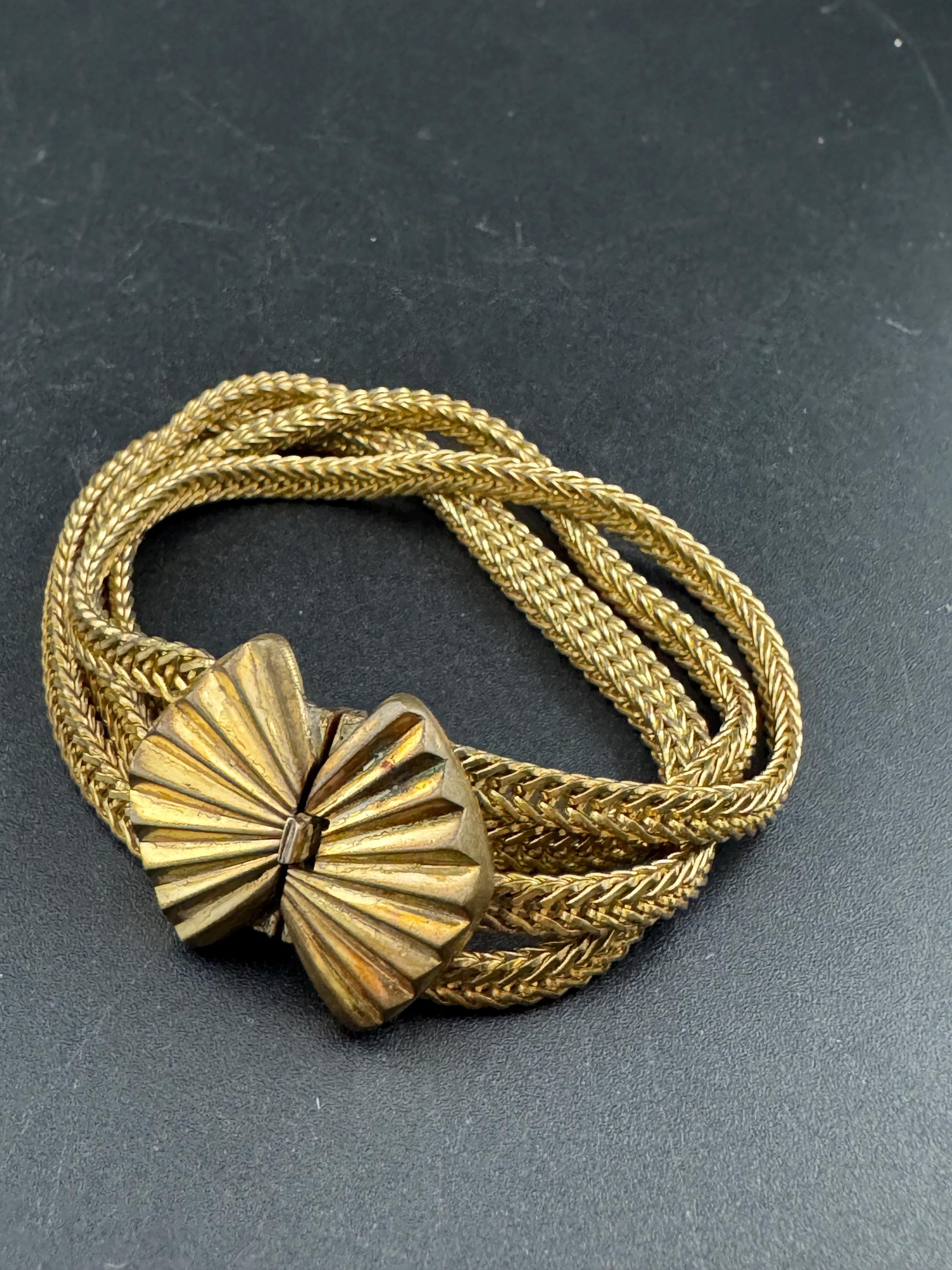 Art deco 1920s antique gold brass metal Multistrand geometric foxtail chain bracelet 19cm x 2.5cm