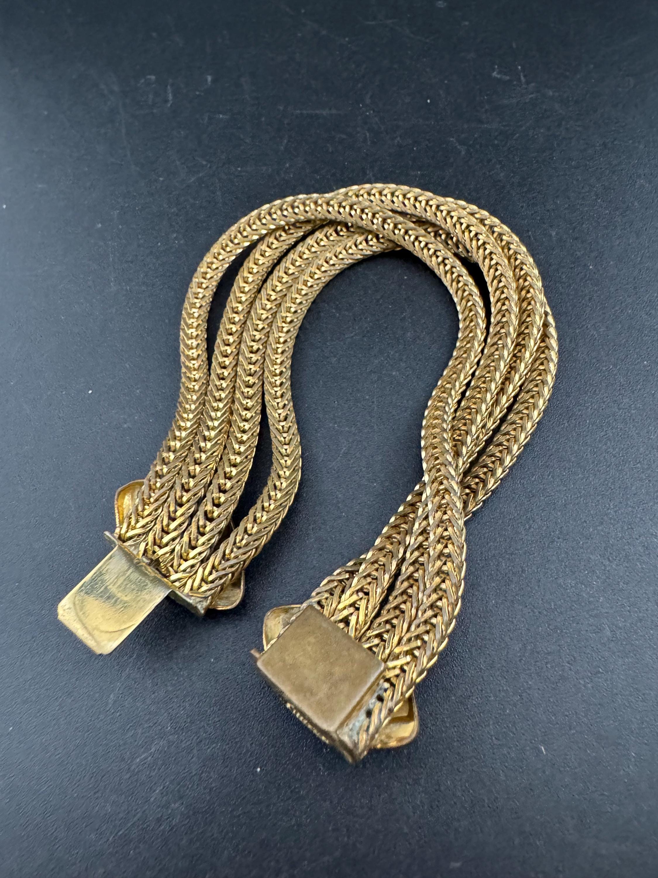 Art deco 1920s antique gold brass metal Multistrand geometric foxtail chain bracelet 19cm x 2.5cm