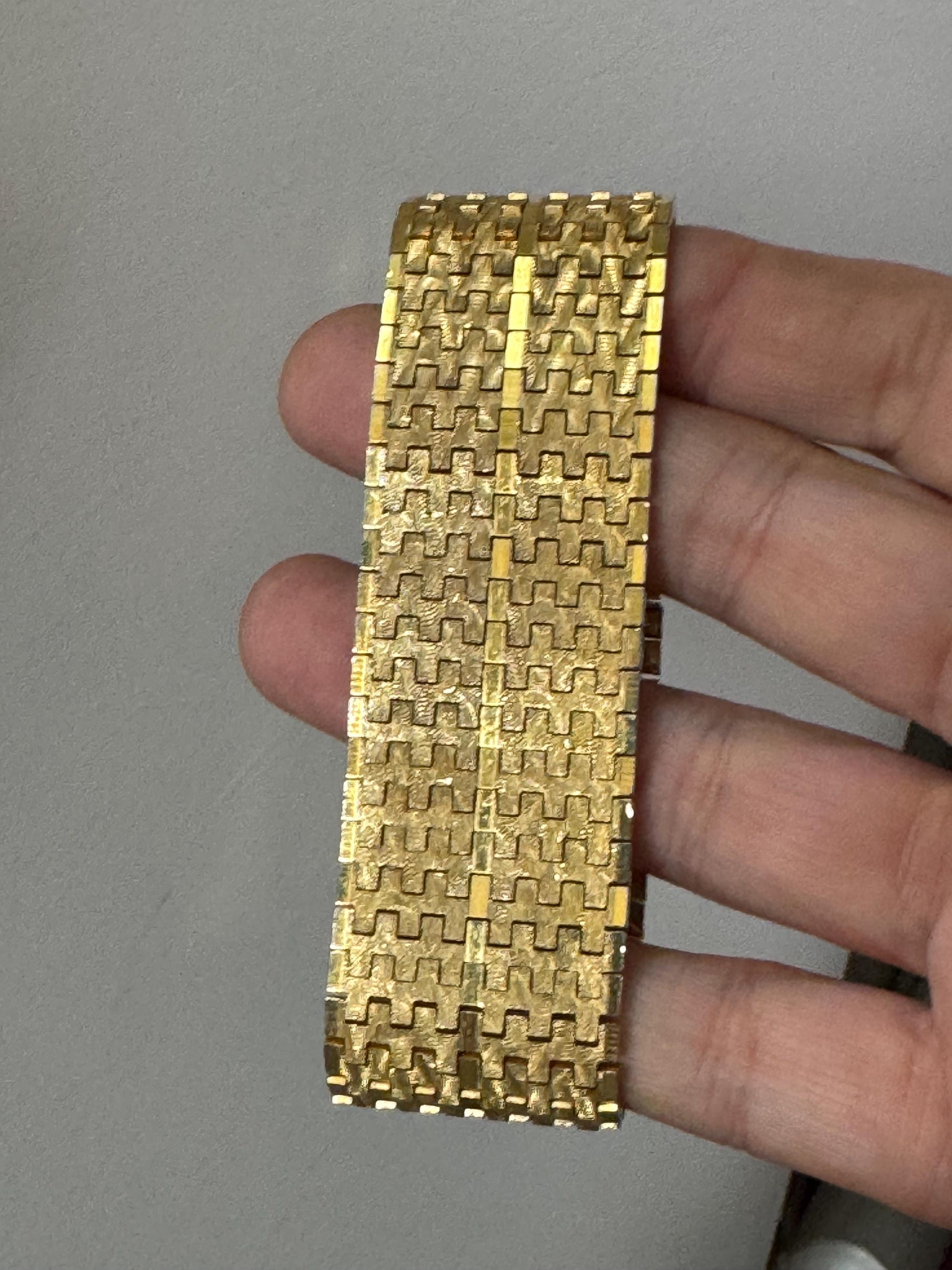 1970s Brutalist Gold Plated Cuff Bracelet: Woven Design