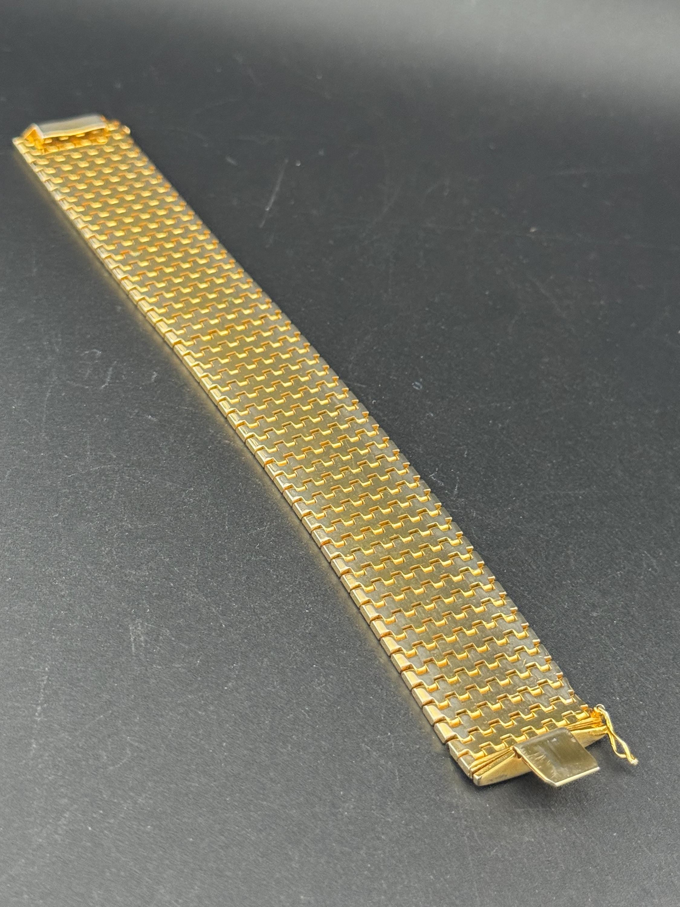 1970s Brutalist Gold Plated Cuff Bracelet: Woven Design