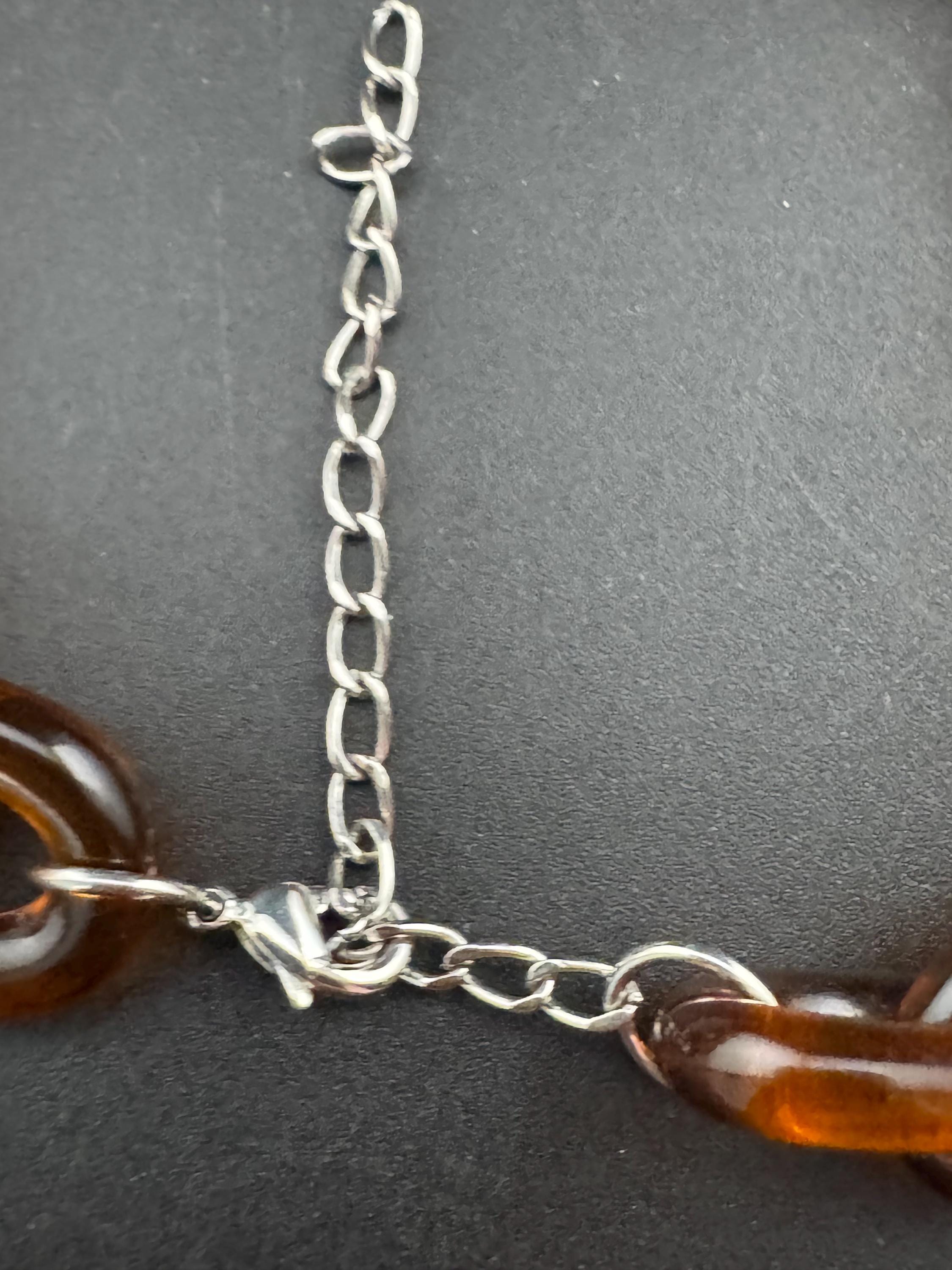 retro oversized brown faux tortoiseshell acrylic plastic chain link chunky necklace