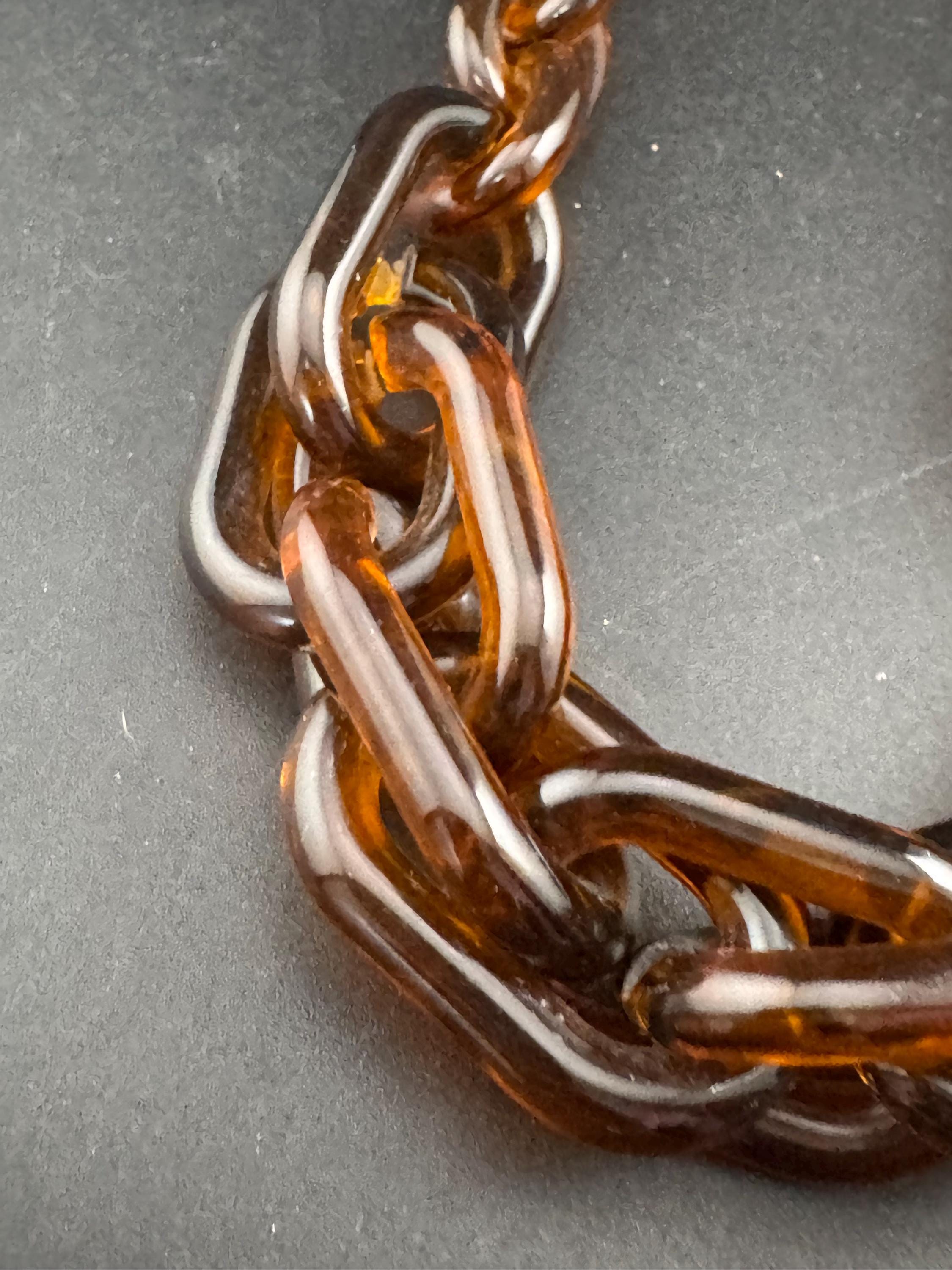 retro oversized brown faux tortoiseshell acrylic plastic chain link chunky necklace