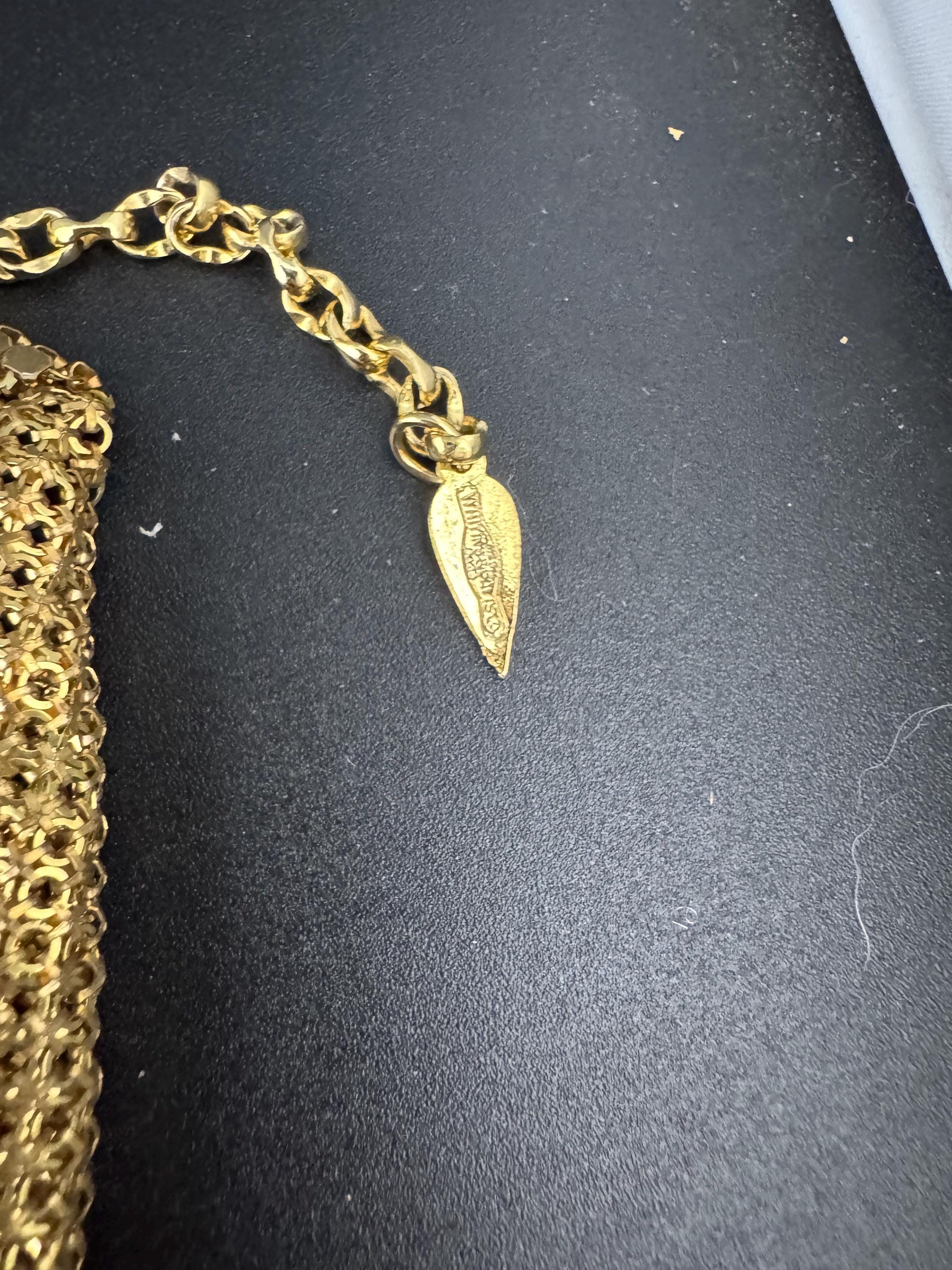 Vintage signed whiting and Davis gold mesh choker bib chainmail necklace