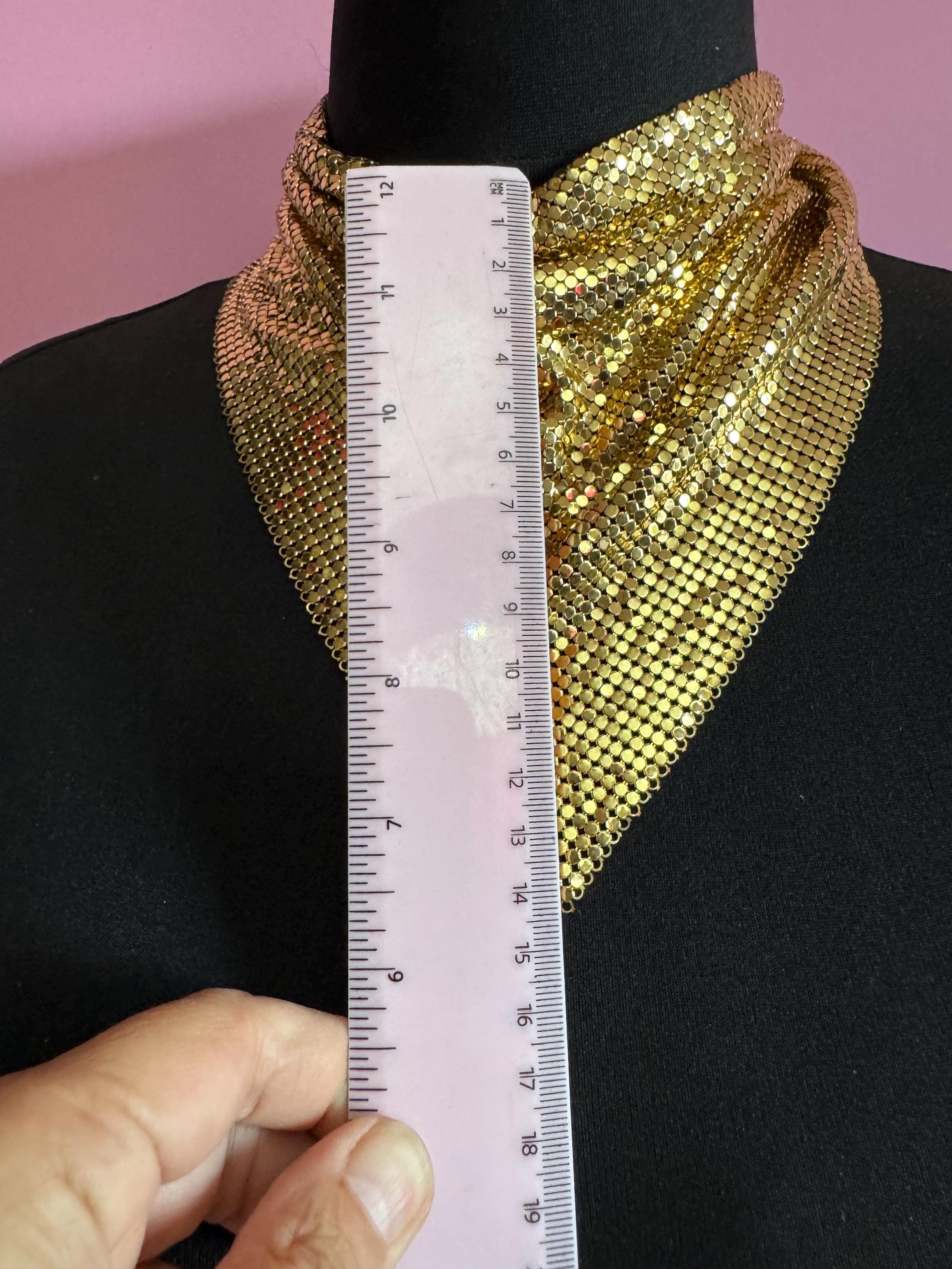 Vintage signed whiting and Davis gold mesh choker bib chainmail necklace