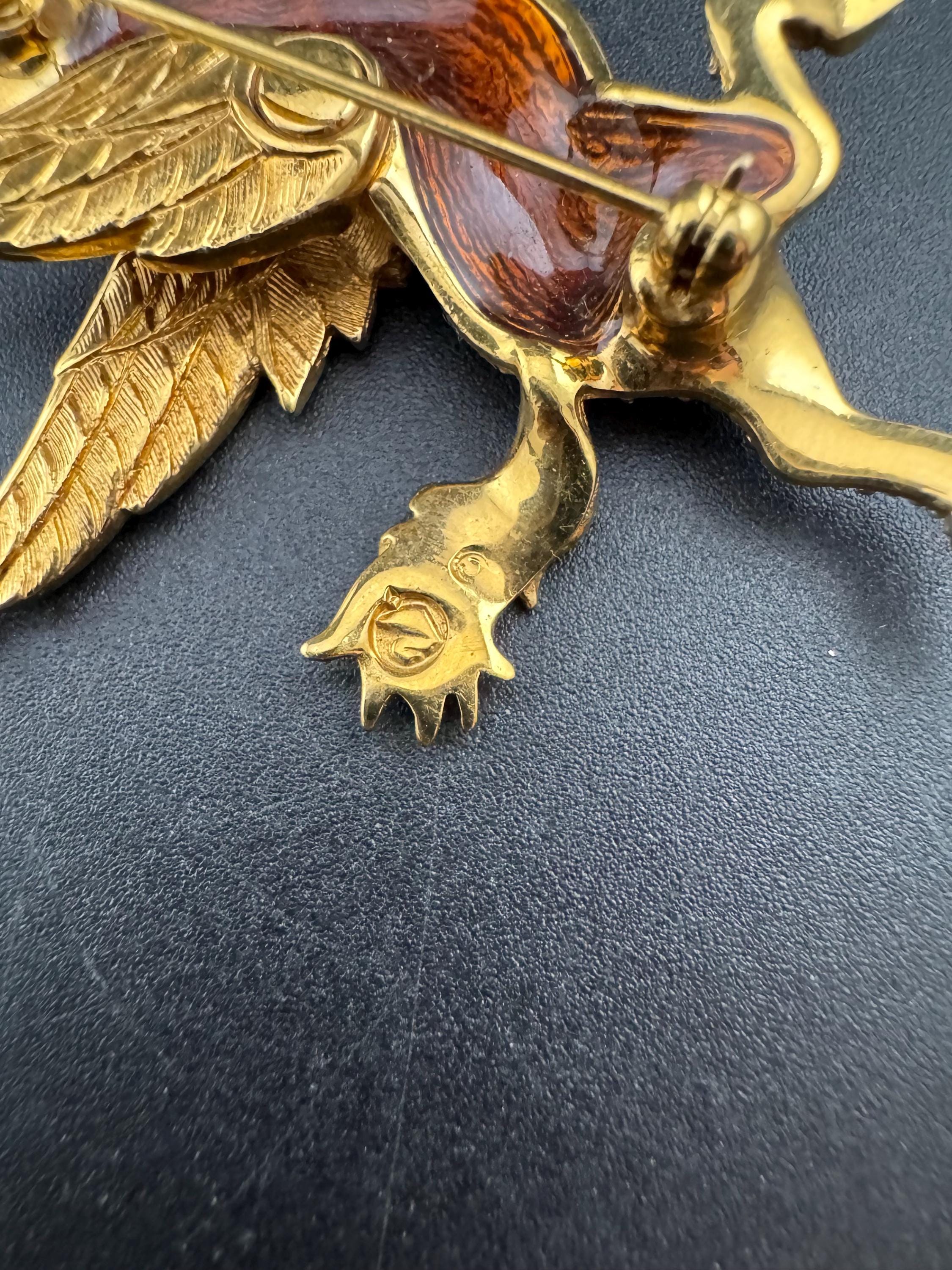 Vintage signed Swarovski mythical Pegasus Pin Brooch, Gold Plated with Clear Crystals