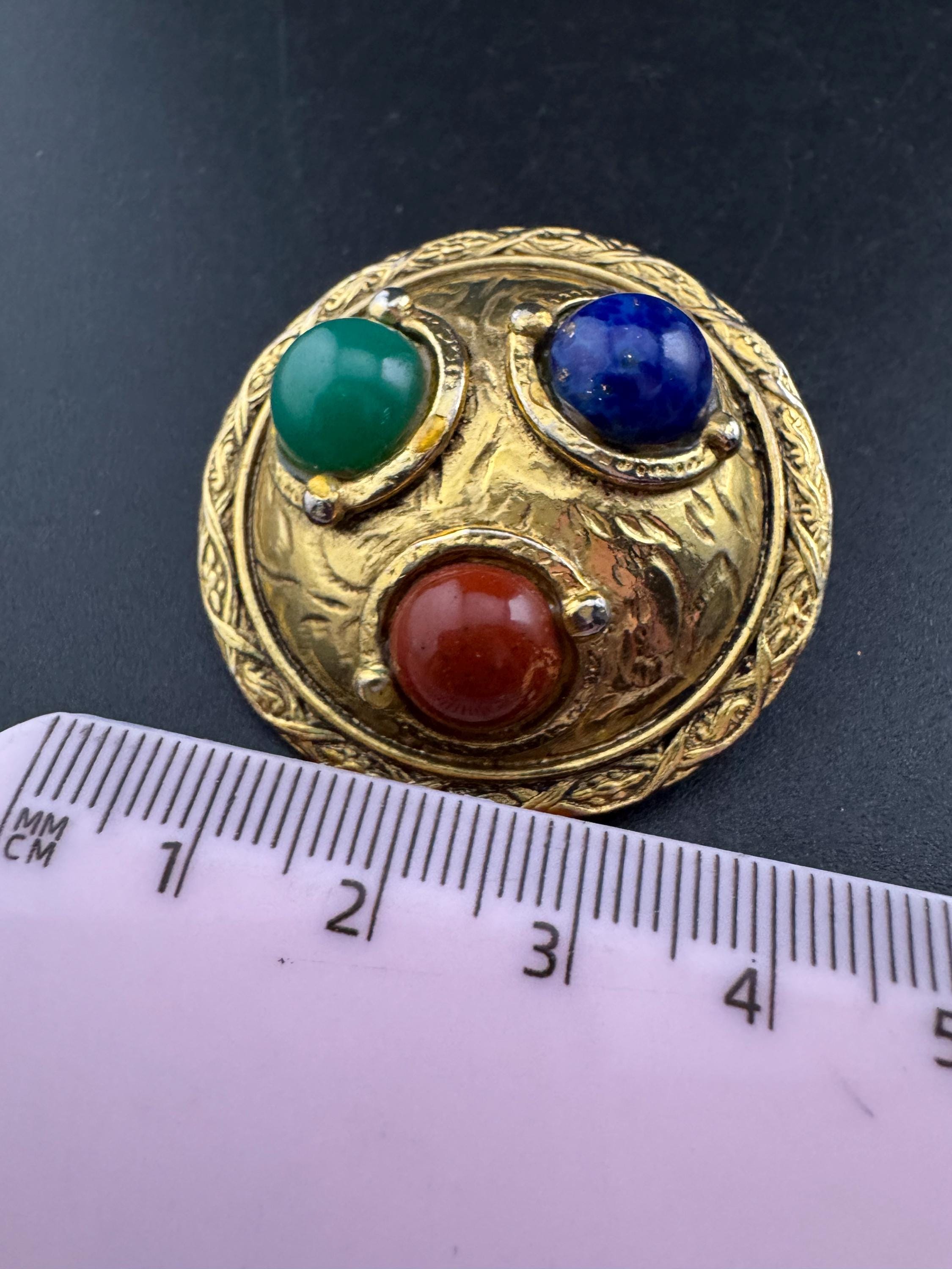 Signed French Abbey Road, Vintage 1980s Cabochon Clip On Earrings