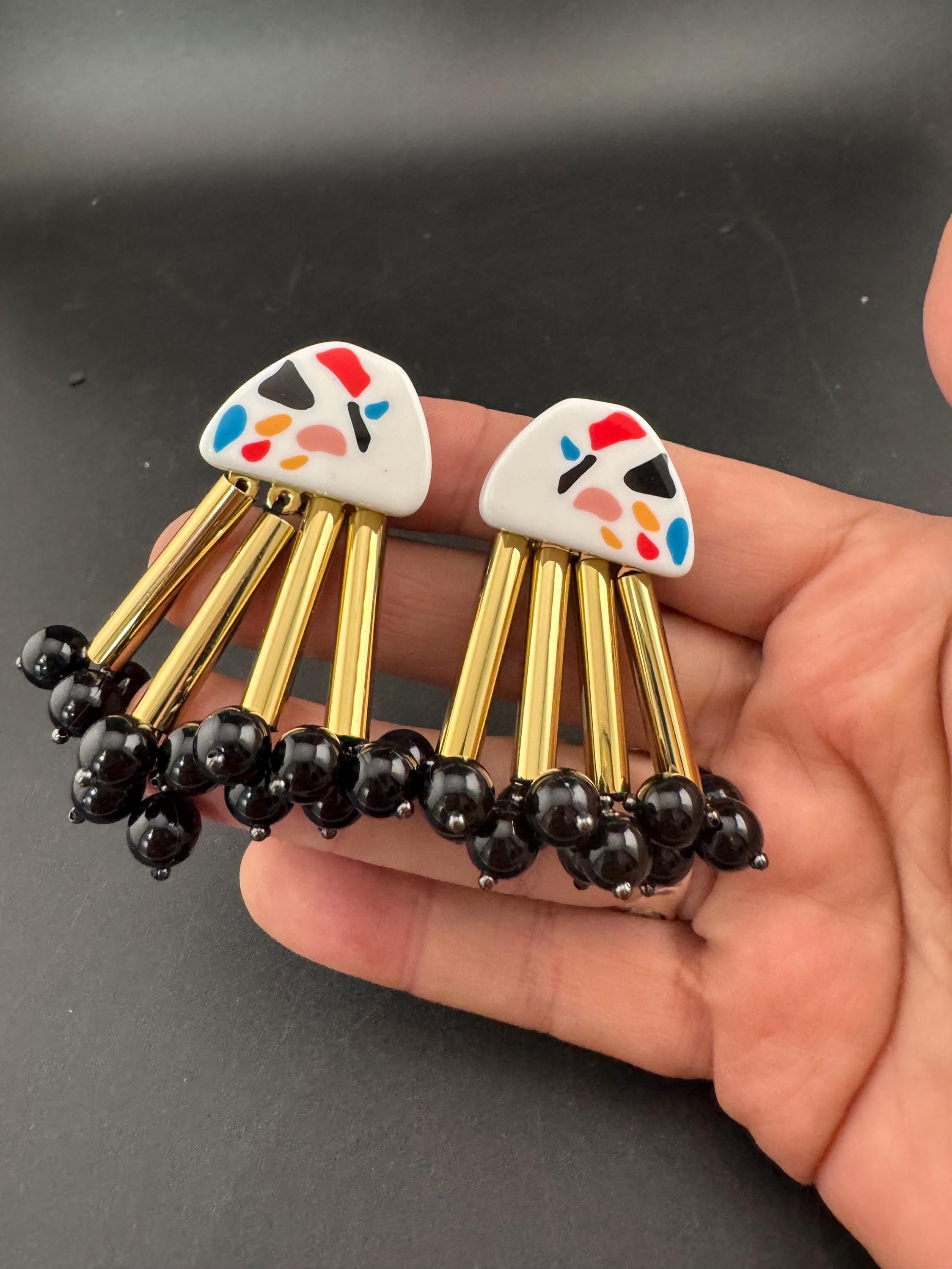 Retro Beaded Clip On Earrings: Bimba Y Lola Modernist Design