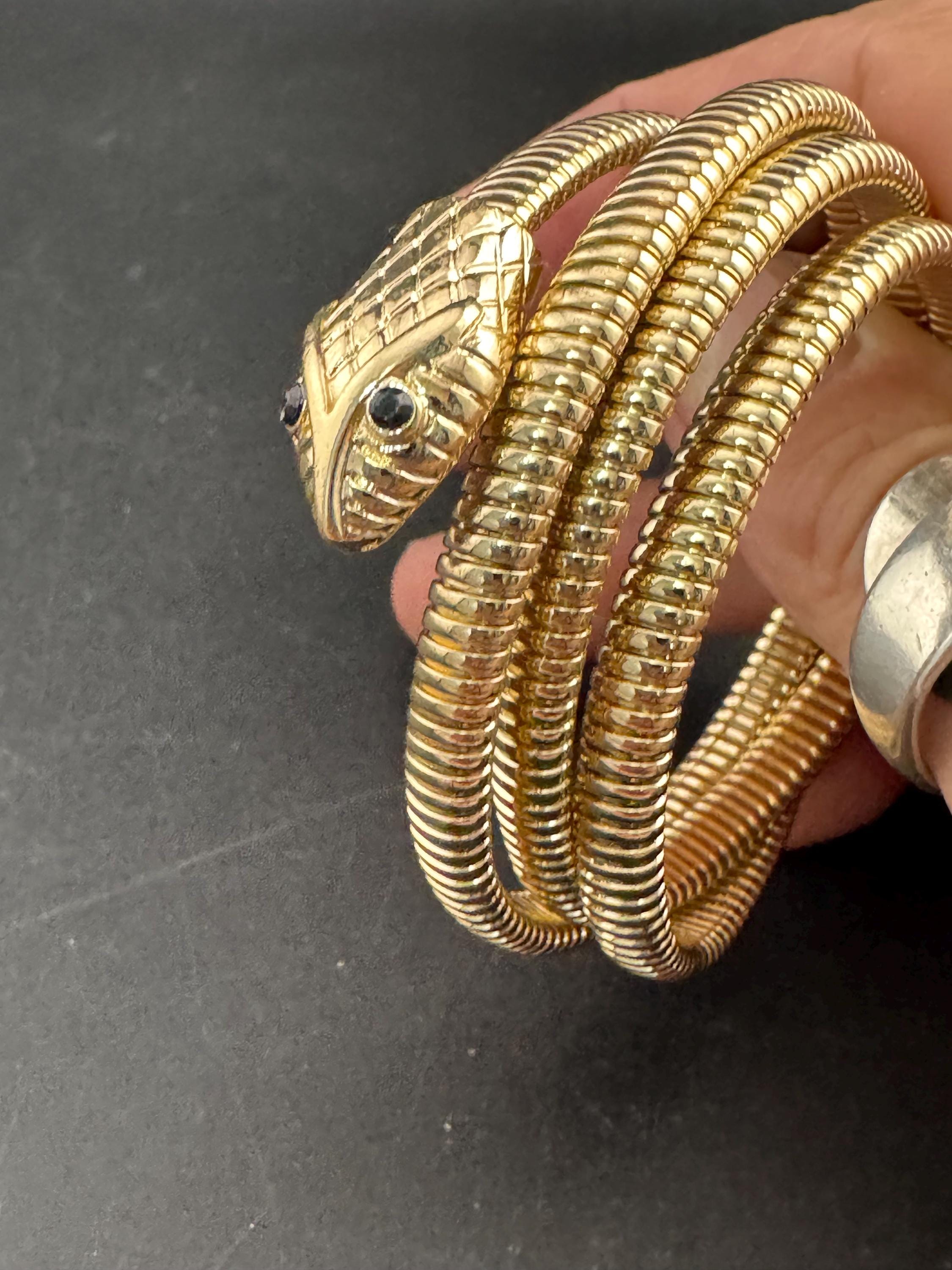 Vintage gold plated coiled snake Bangle bracelet