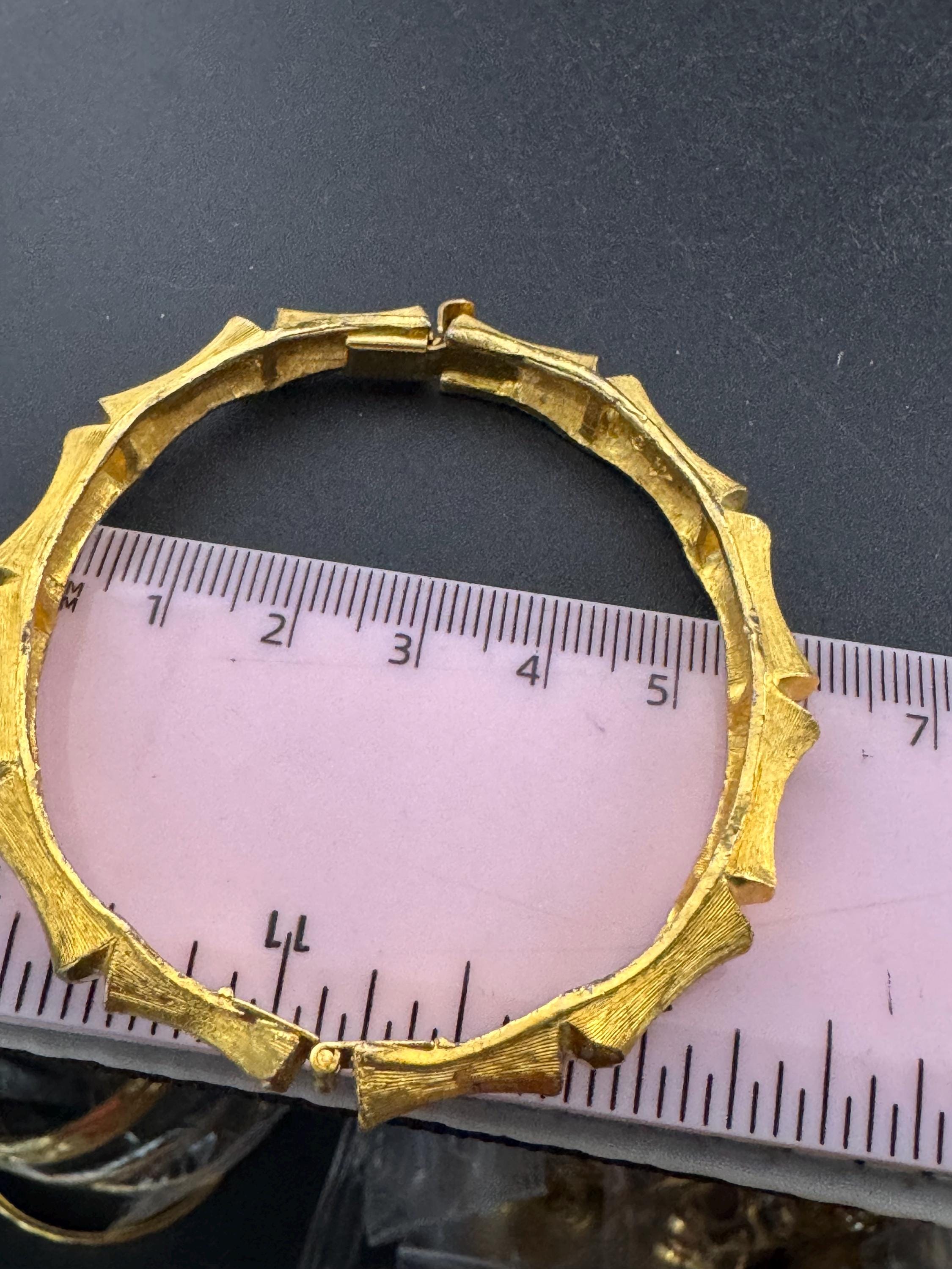 Vintage Chinese BAMBOO Matt gold tone clamper bangle bracelet 1970s 1980s