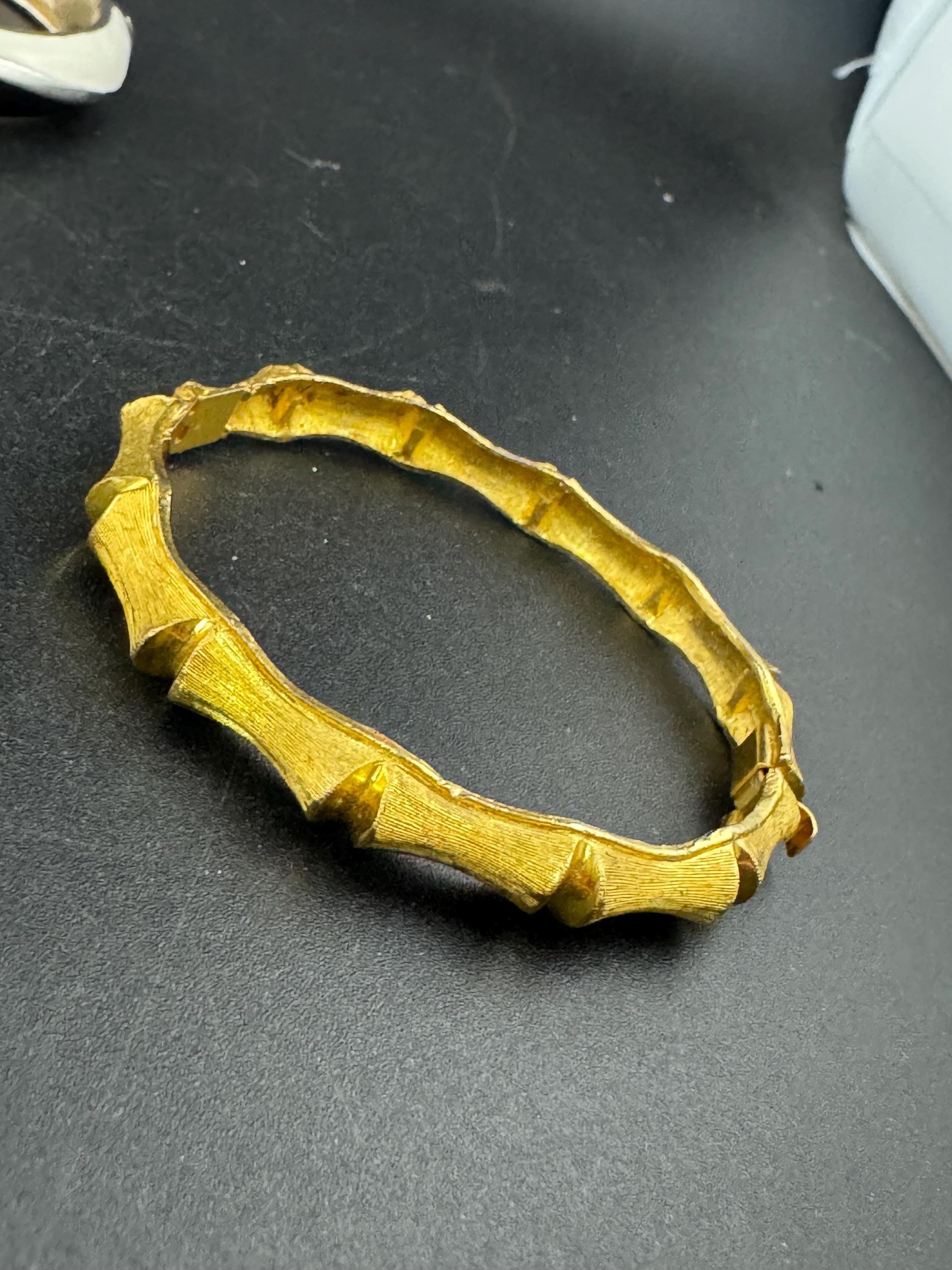 Vintage Chinese BAMBOO Matt gold tone clamper bangle bracelet 1970s 1980s