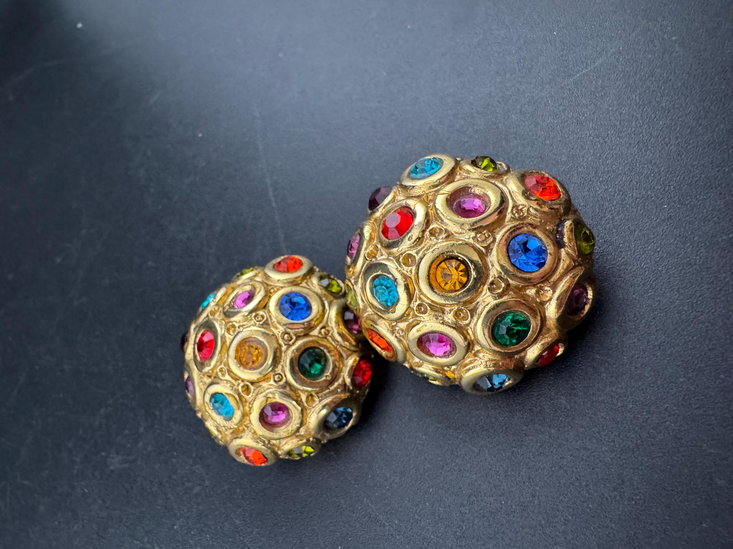 Jacky de G Diamanté domed Clip On Earrings: Oversized Gold Tone