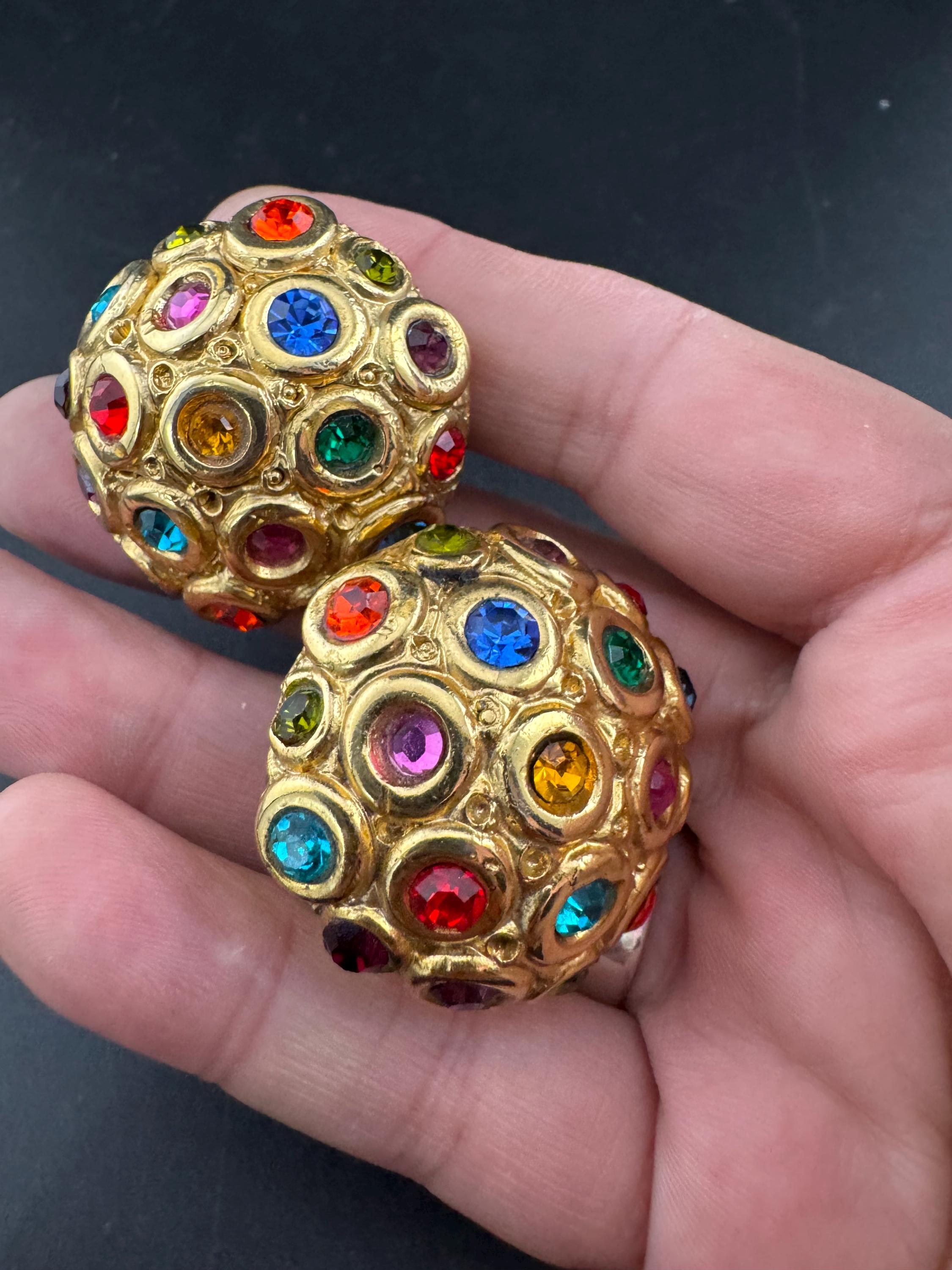 Jacky de G Diamanté domed Clip On Earrings: Oversized Gold Tone