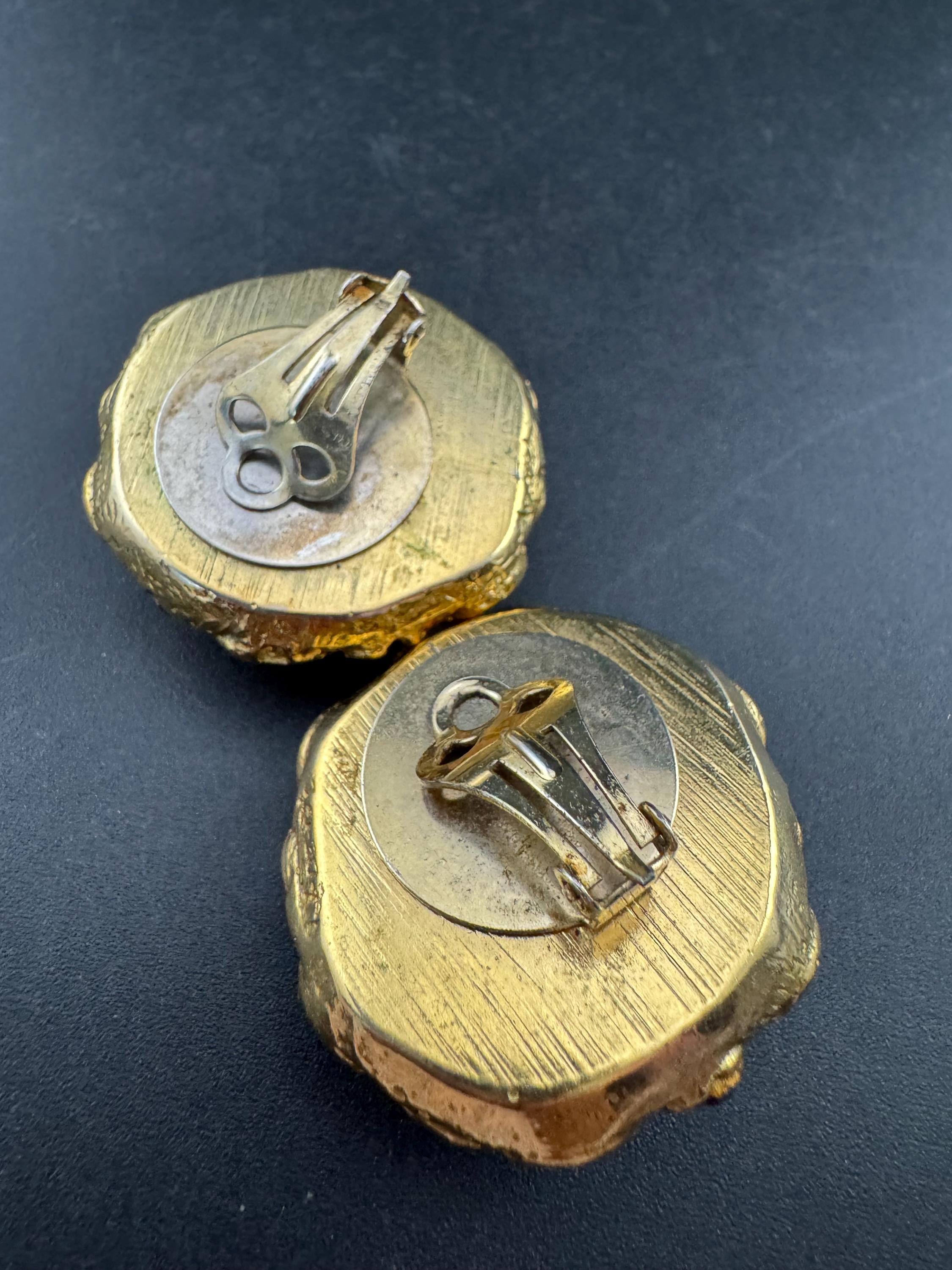 Jacky de G Diamanté domed Clip On Earrings: Oversized Gold Tone