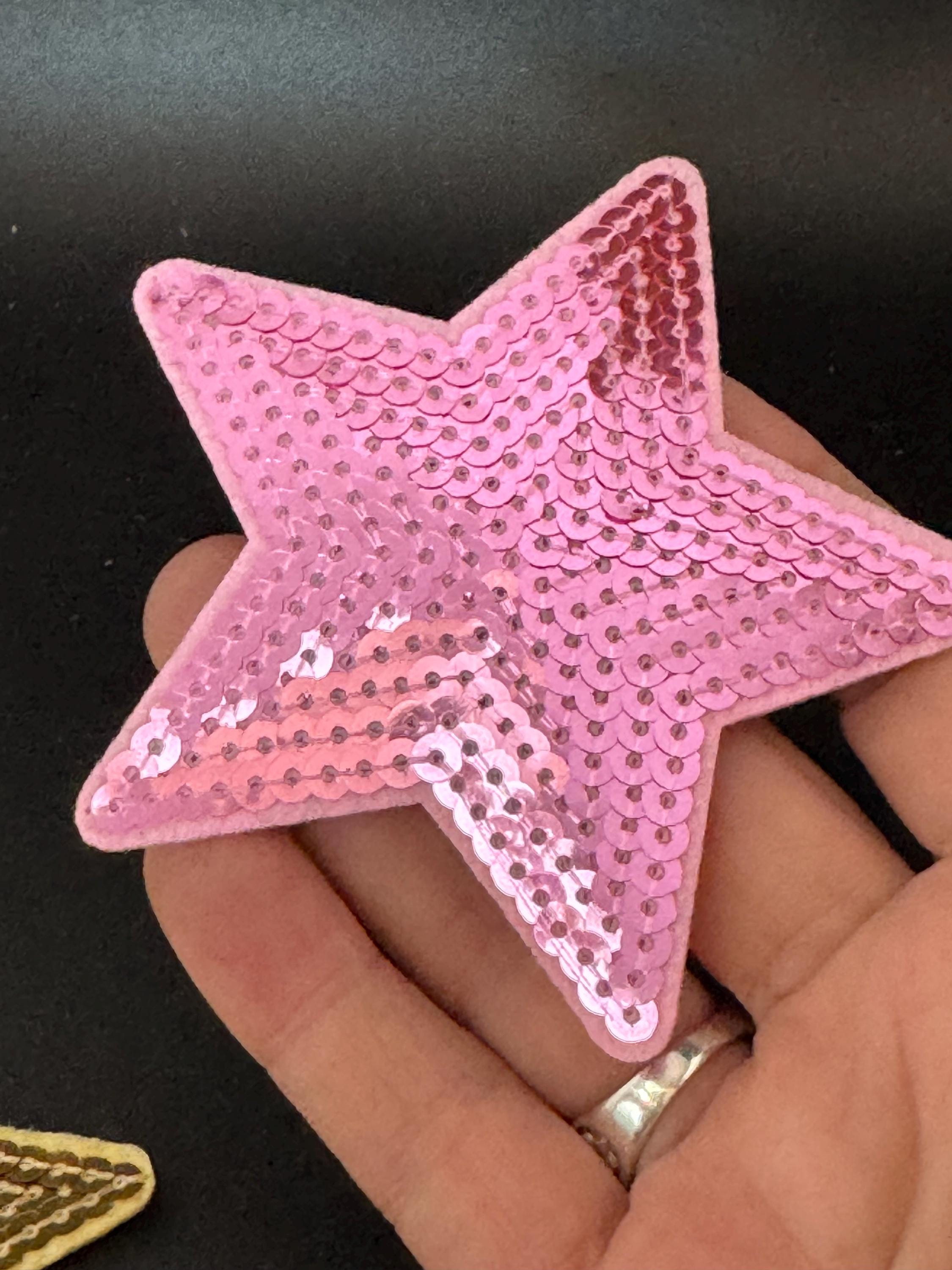 9cm iron on large sequin star patches appliqués in a choice or pink silver or gold 3.5”