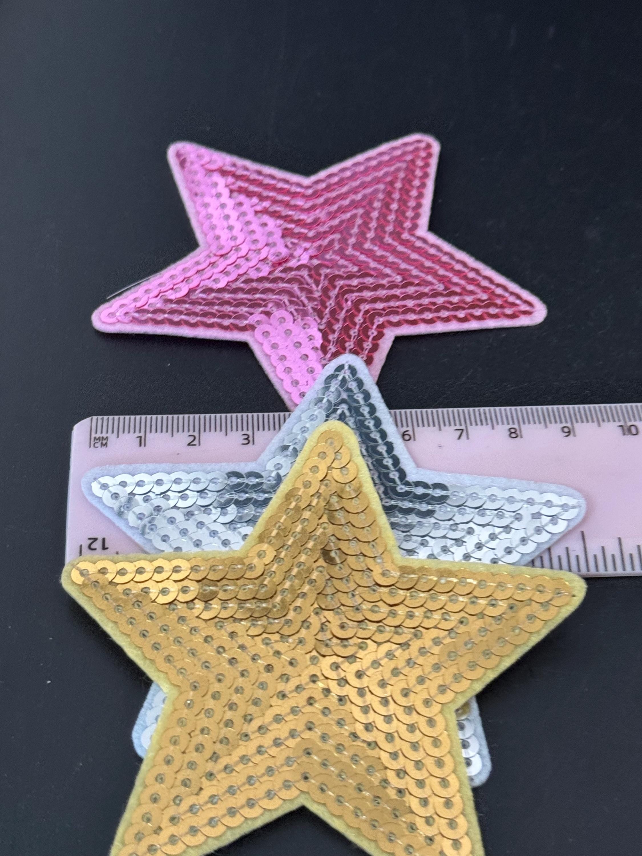 9cm iron on large sequin star patches appliqués in a choice or pink silver or gold 3.5”