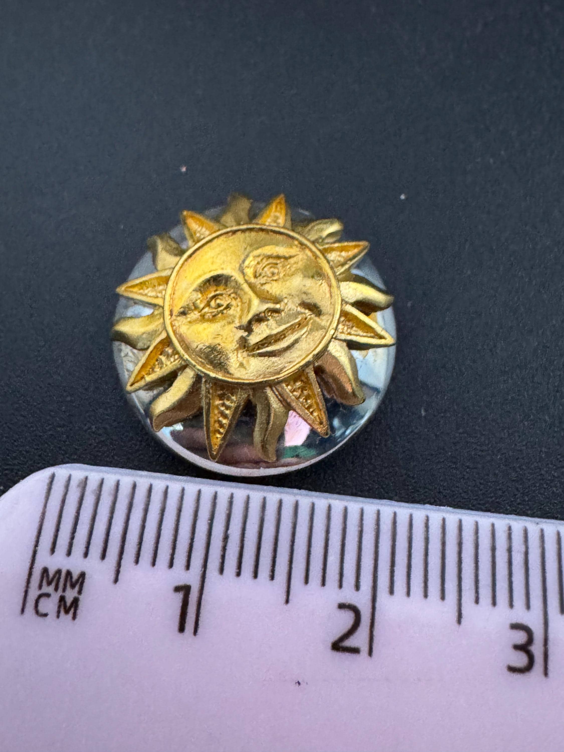 set of 2 button covers vintage CABOUCHON gold and silver tone Sun design 20mm