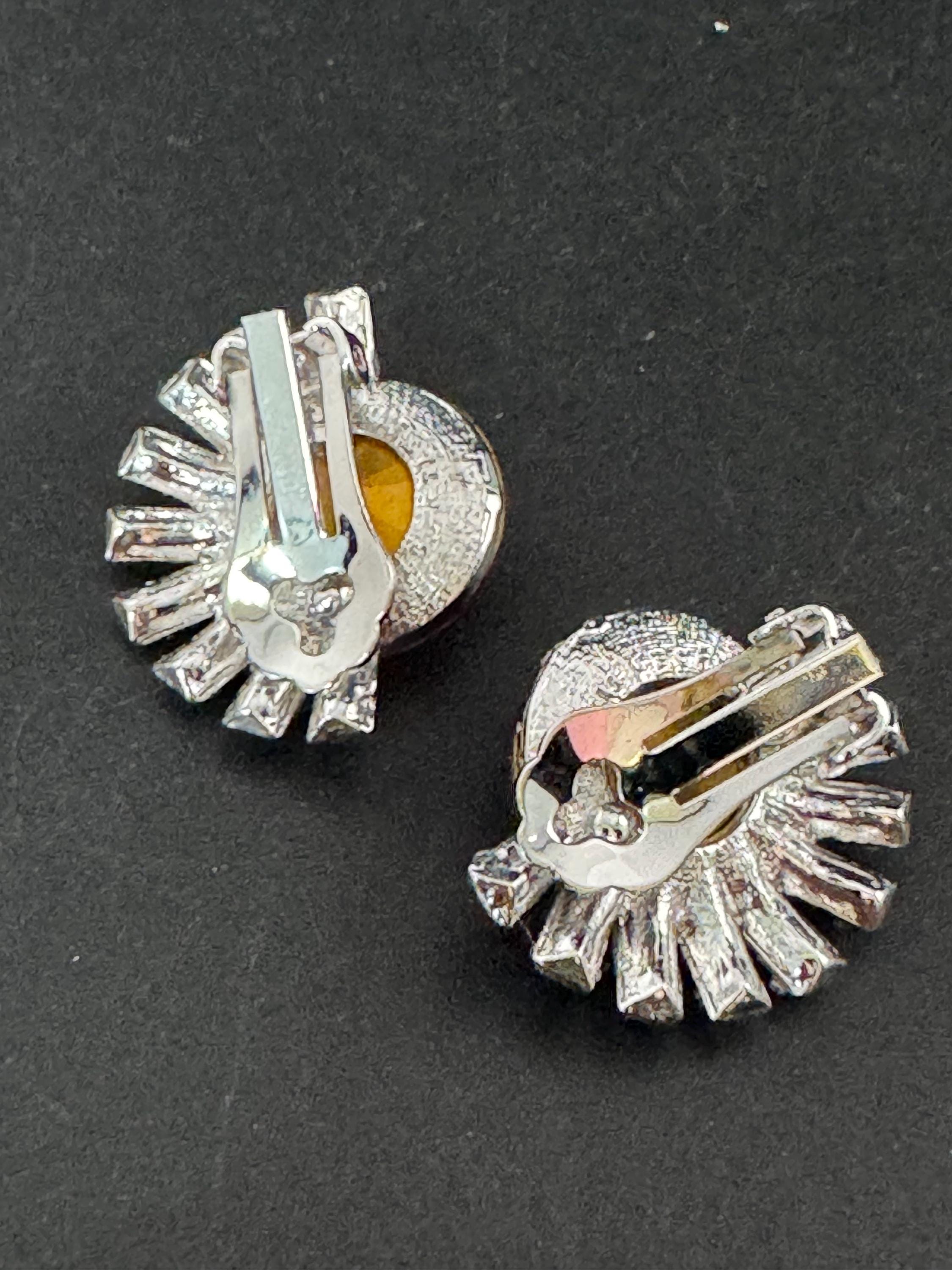 vintage oversized 3cm silver tone pink and clear Swarovski rivoli crystal clip on earrings