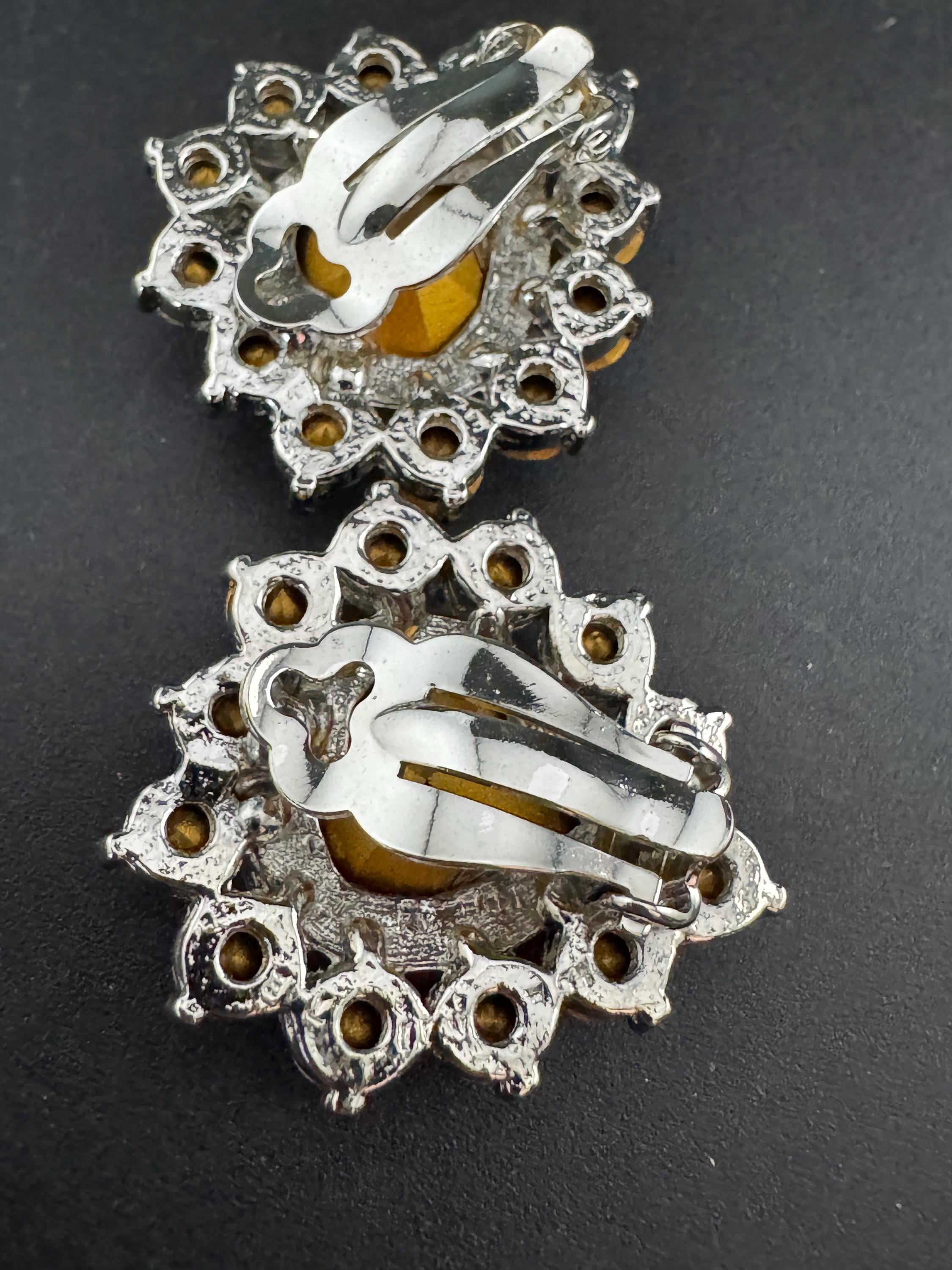Vintage Oversized Swarovski Crystal Heart Stud Earrings: 1980s Silver Tone