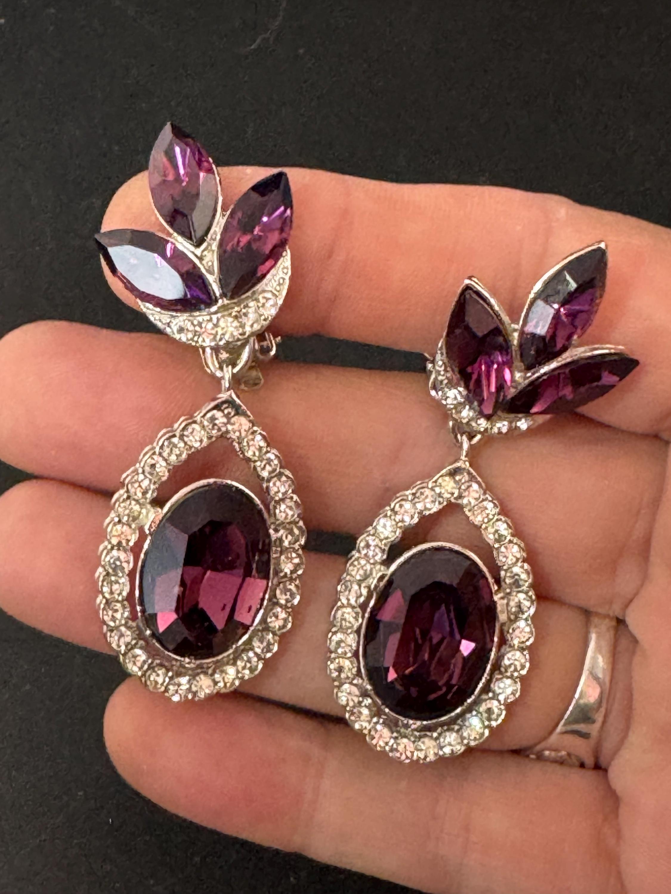 Vintage Swarovski Crystal Drop Earrings: Oversized Silver Tone Dangle, 1980s