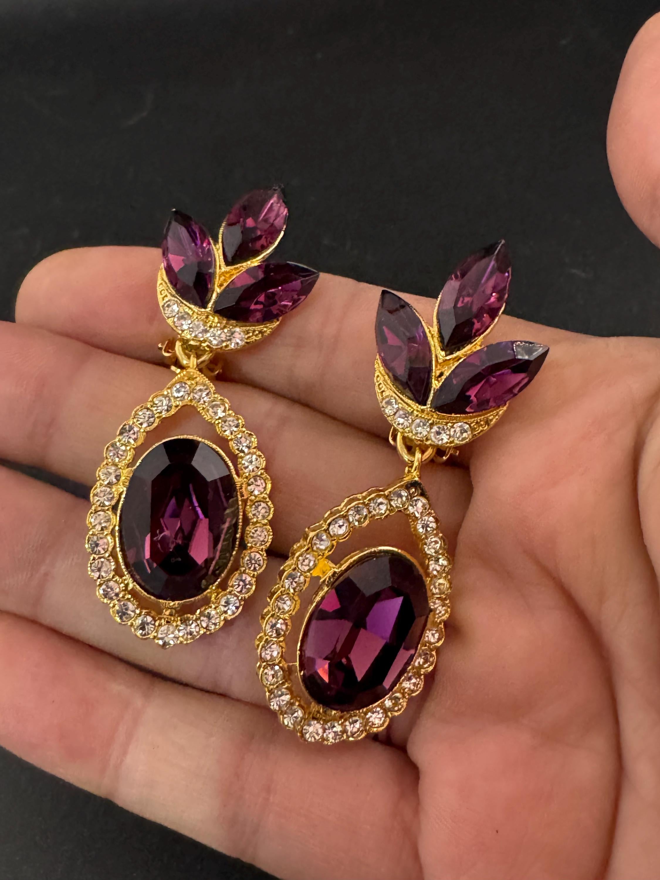 Oversized Swarovski Crystal Drop Earrings: Vintage 1980s Gold Tone
