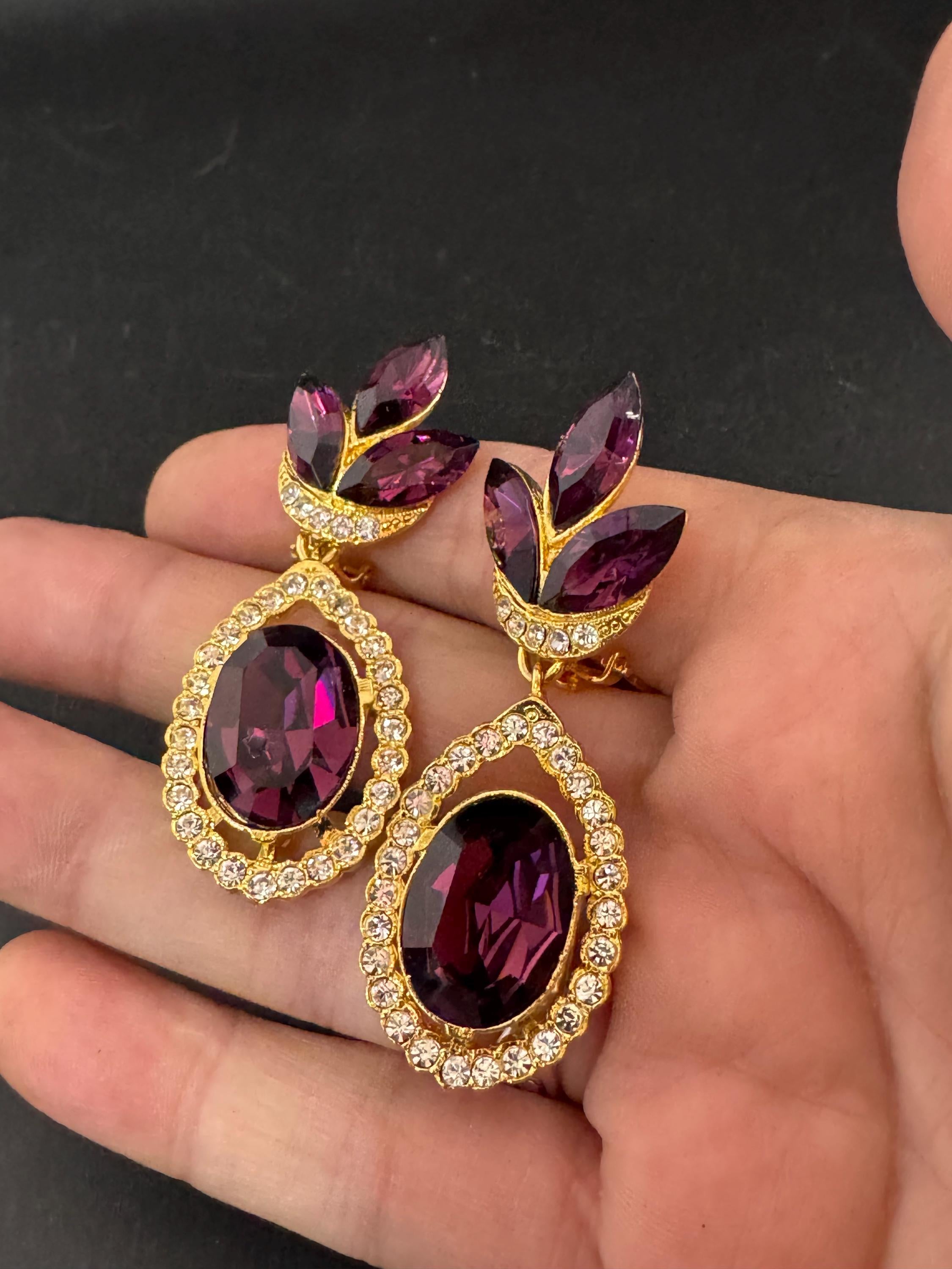 Oversized Swarovski Crystal Drop Earrings: Vintage 1980s Gold Tone