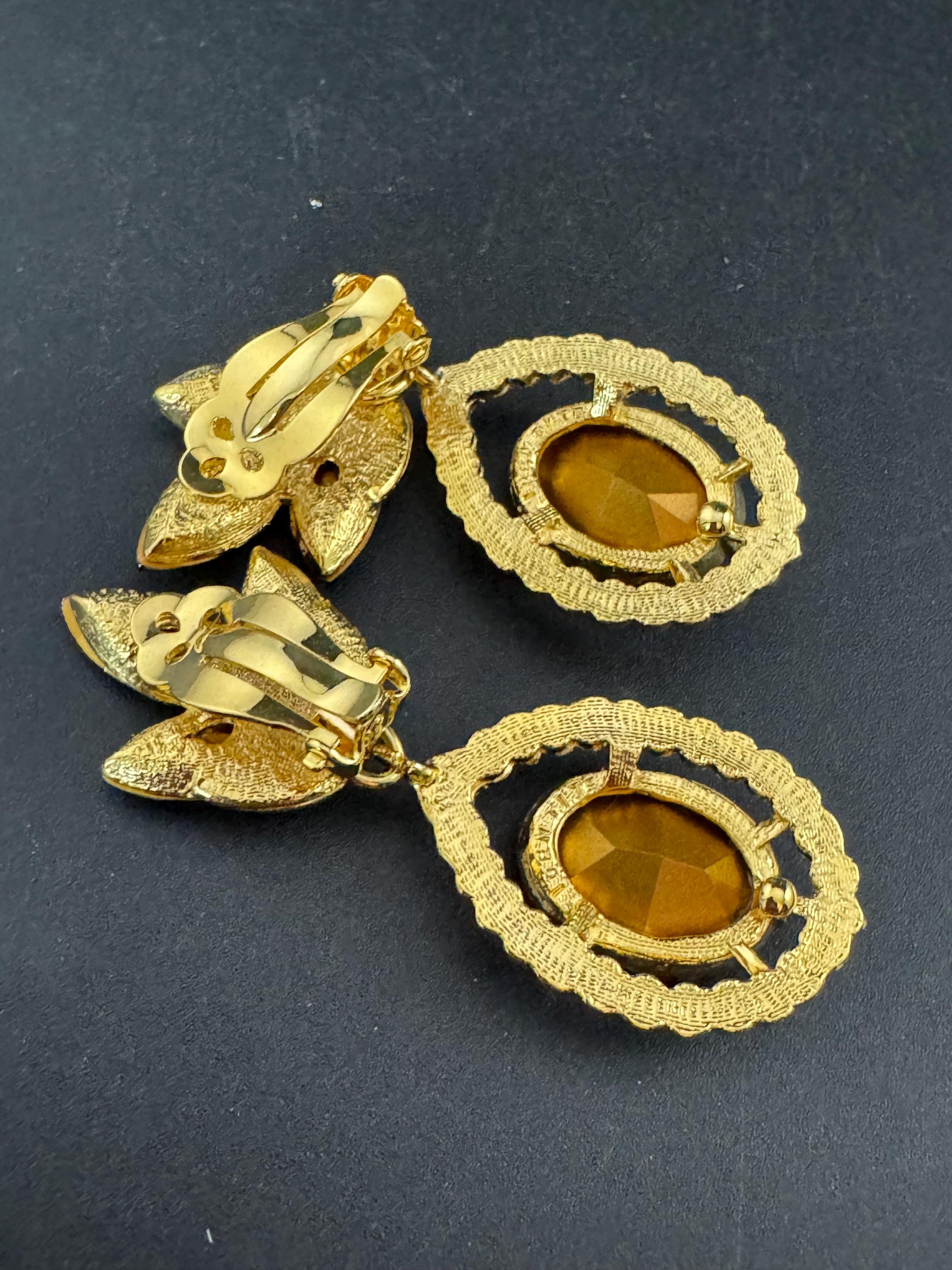Oversized Swarovski Crystal Drop Earrings: Vintage 1980s Gold Tone