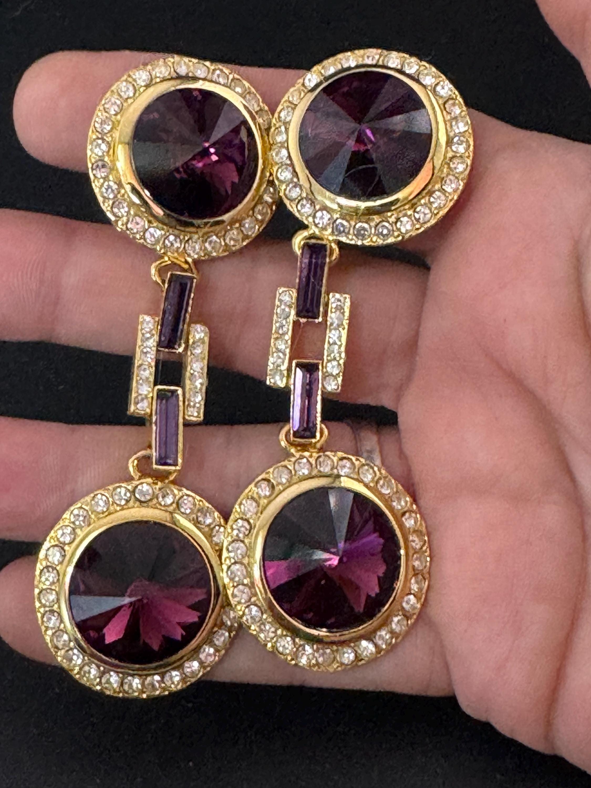Vintage Swarovski Crystal Drop Earrings: 1980s Gold Tone Dangle