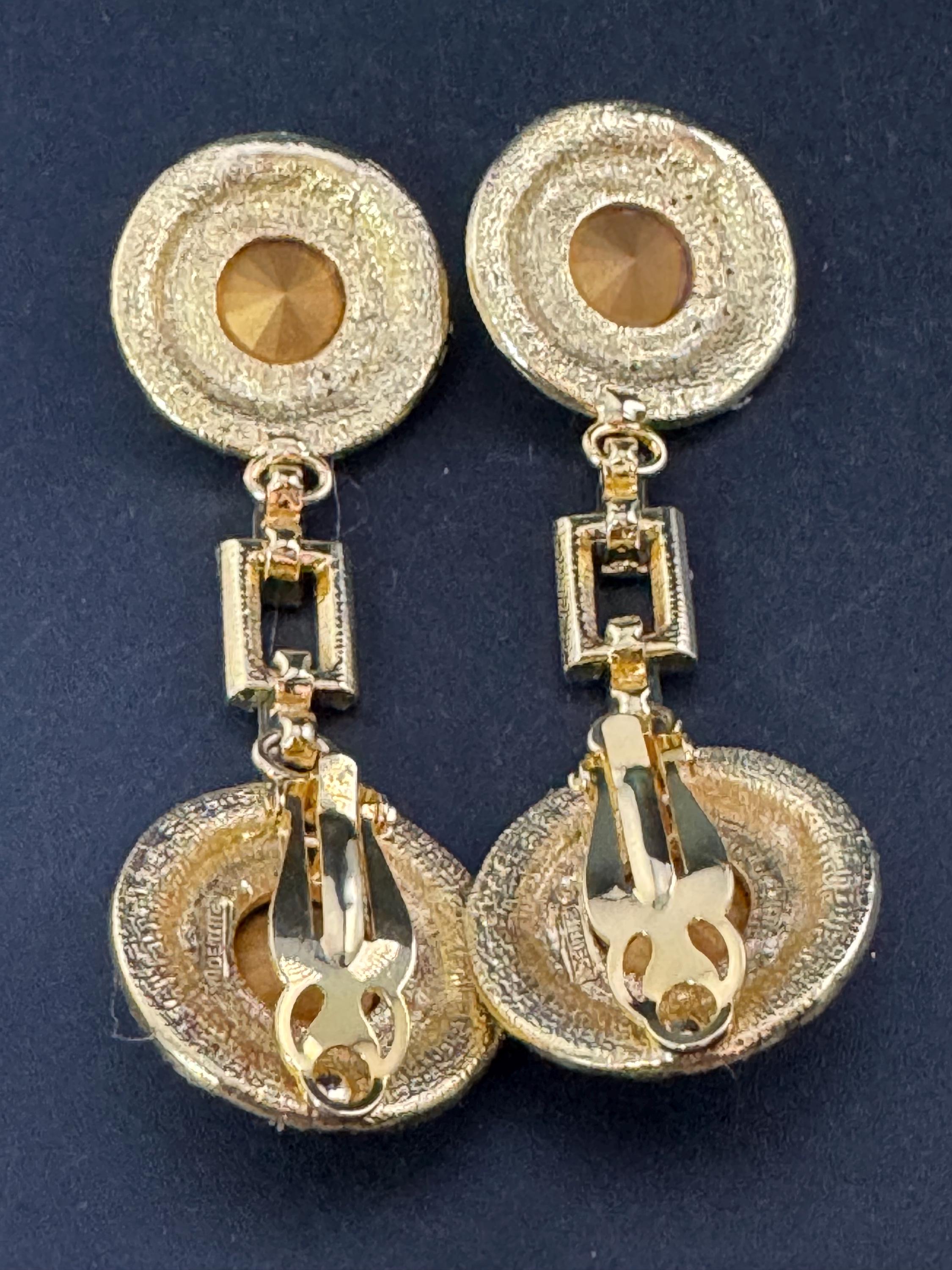 Vintage Swarovski Crystal Drop Earrings: 1980s Gold Tone Dangle