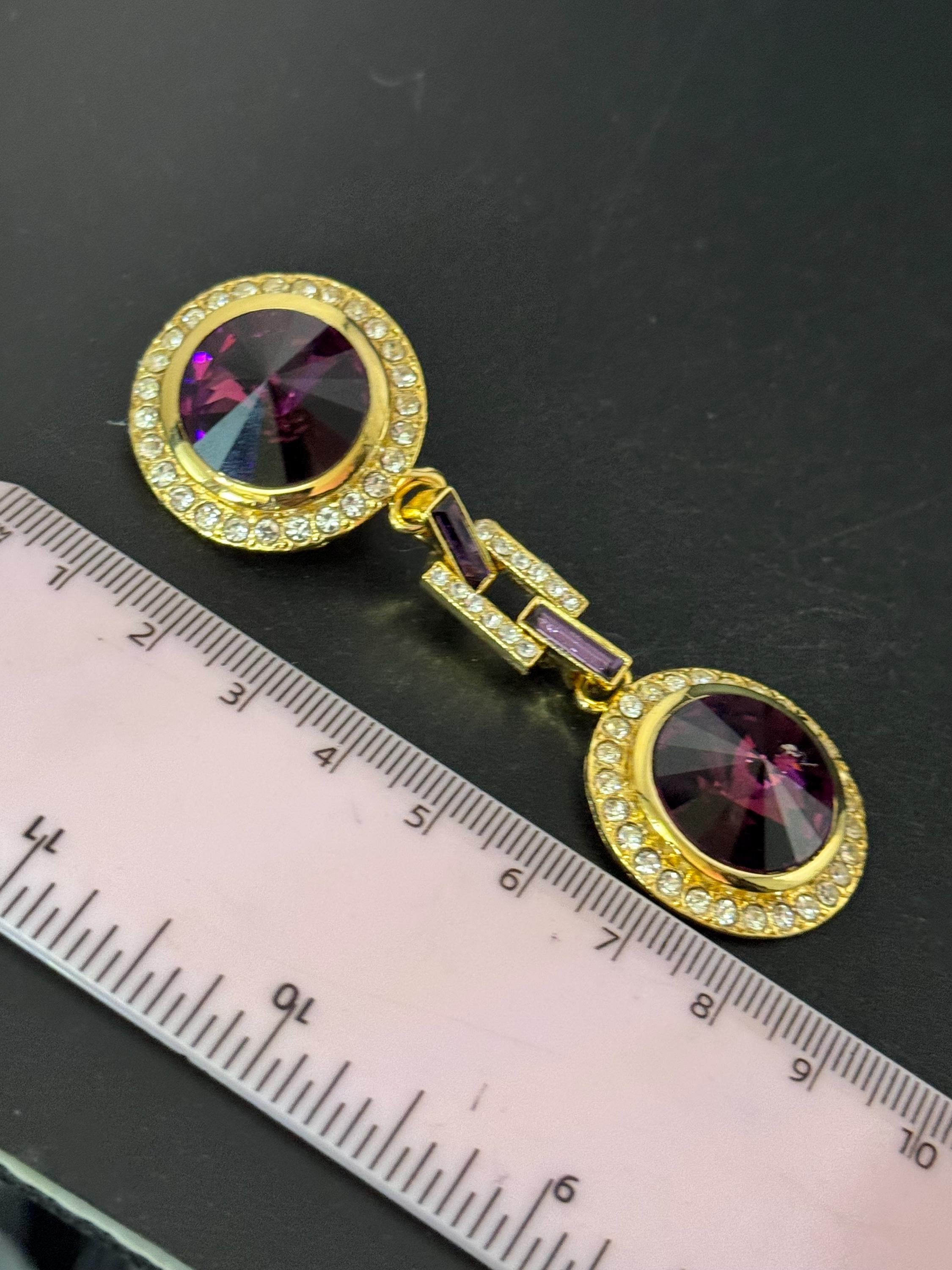 Vintage Swarovski Crystal Drop Earrings: 1980s Gold Tone Dangle