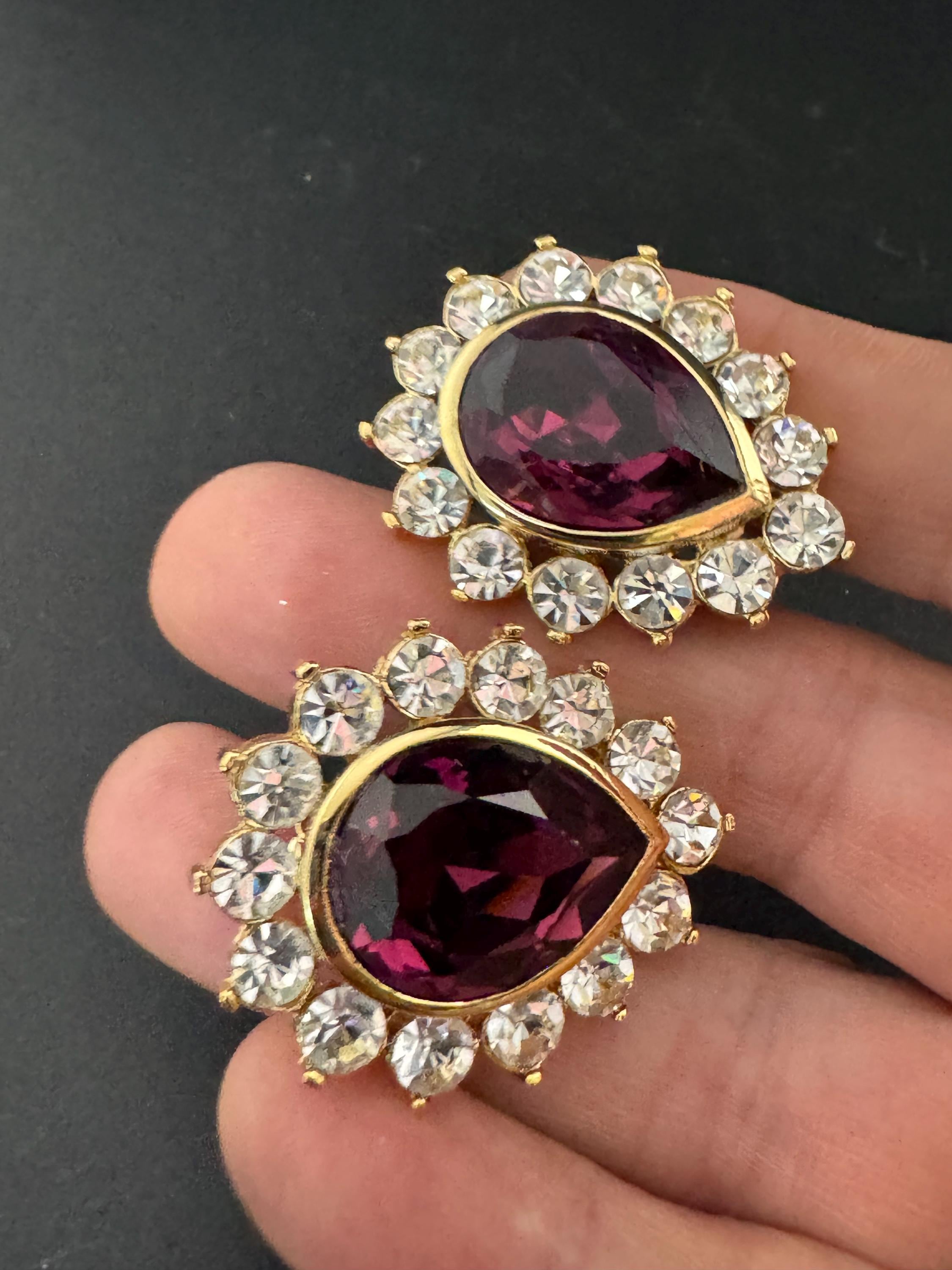 Vintage Swarovski Crystal Teardrop Earrings: Oversized Gold Tone Studs, 1980s