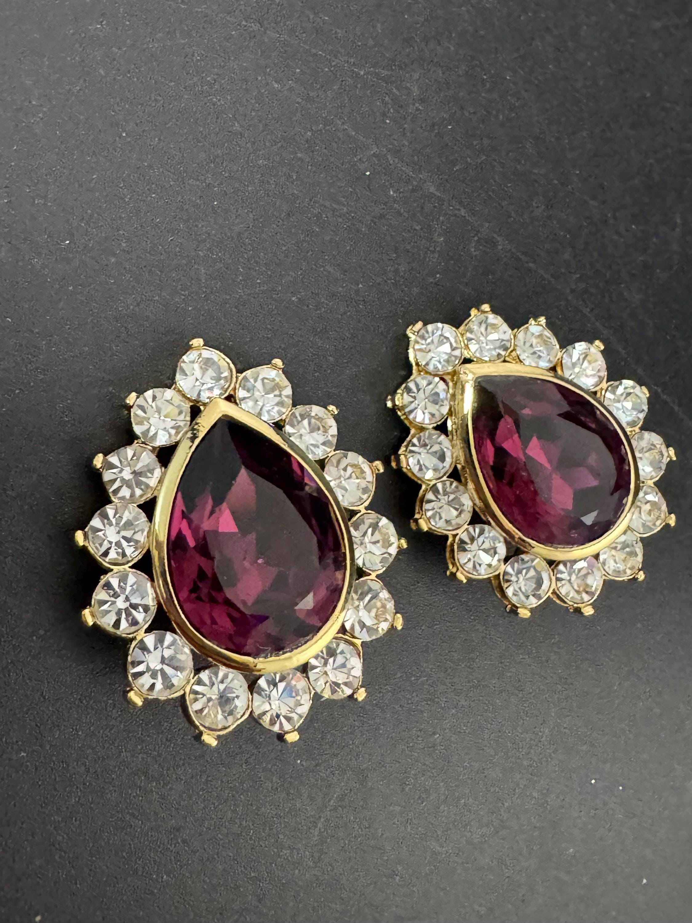 Vintage Swarovski Crystal Teardrop Earrings: Oversized Gold Tone Studs, 1980s