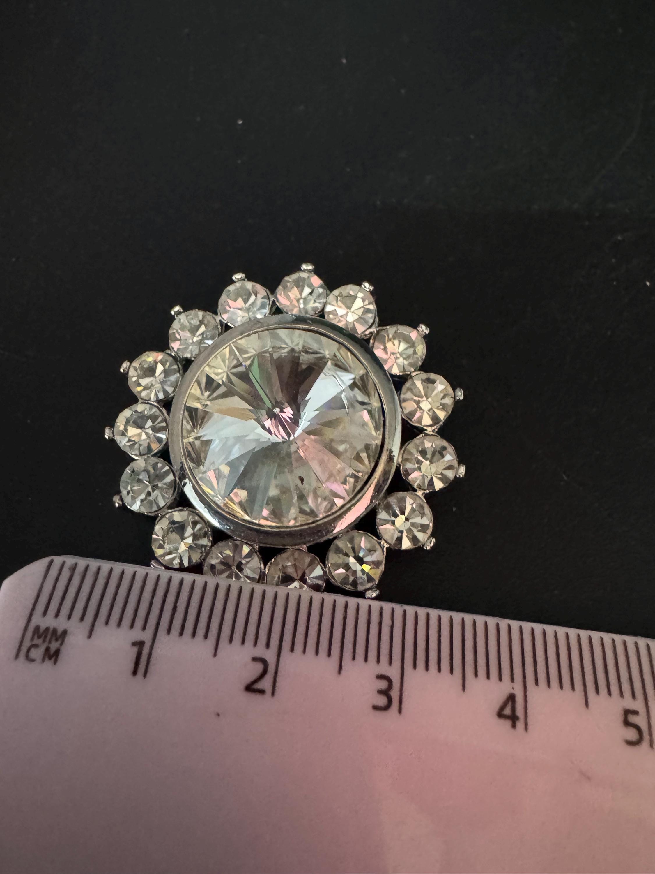 vintage oversized 3.5cm silver tone clear genuine Swarovski Rivoli crystal earrings