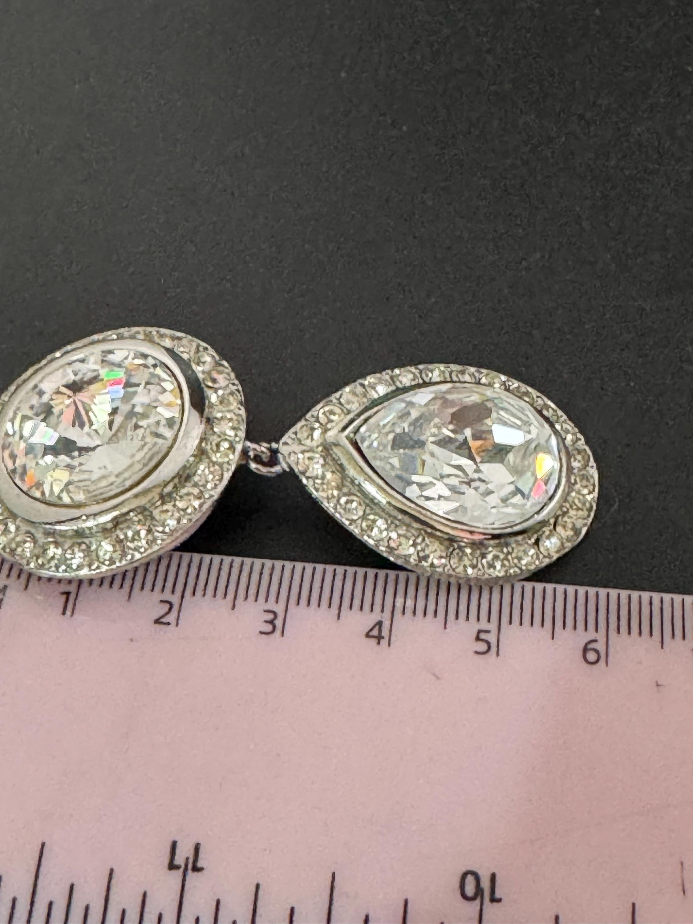 vintage oversized 6cm silver tone clear Rivoli Swarovski crystal teardrop dangly earrings