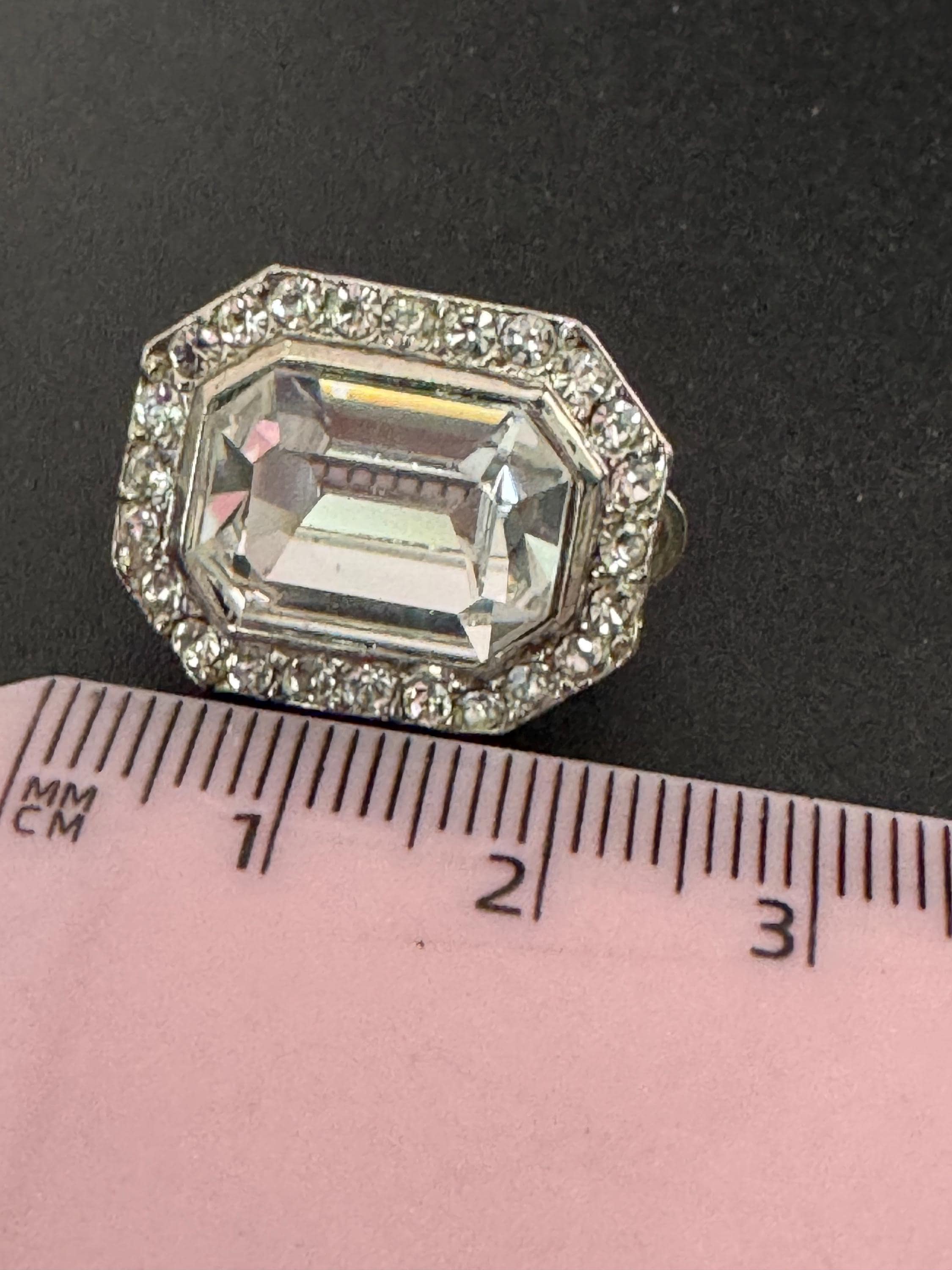 2cm clear Swarovski crystal octagon clip on earrings 1980s