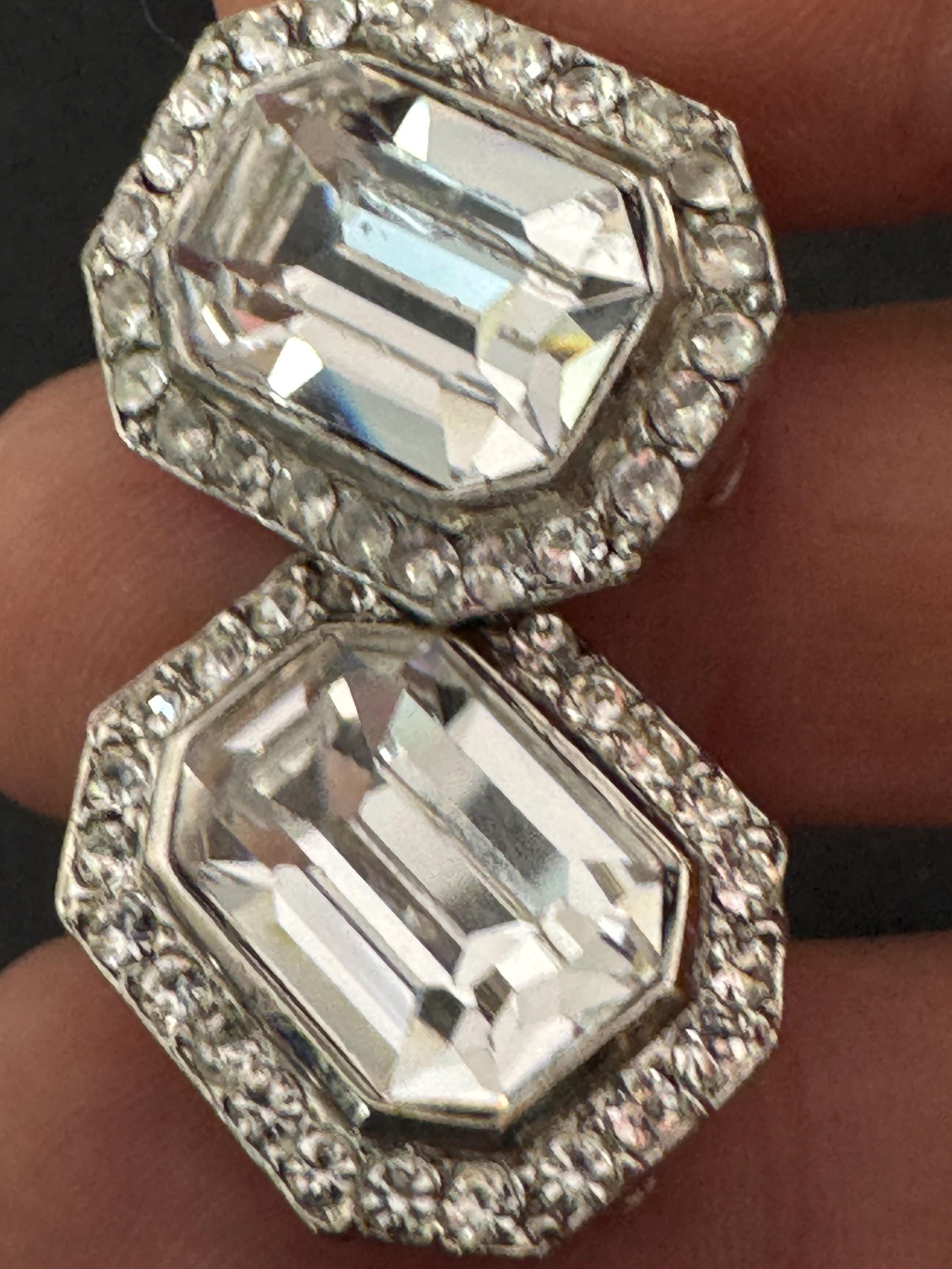 2cm clear Swarovski crystal octagon clip on earrings 1980s