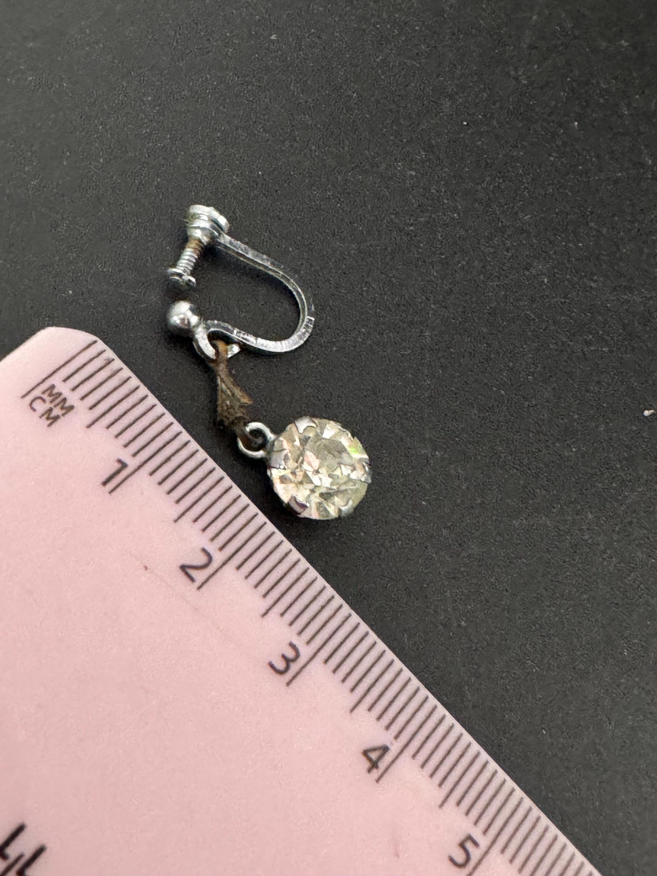 Vintage Clear Diamanté long 2cm Drop Paste rhinestone Clip On Earrings screw back