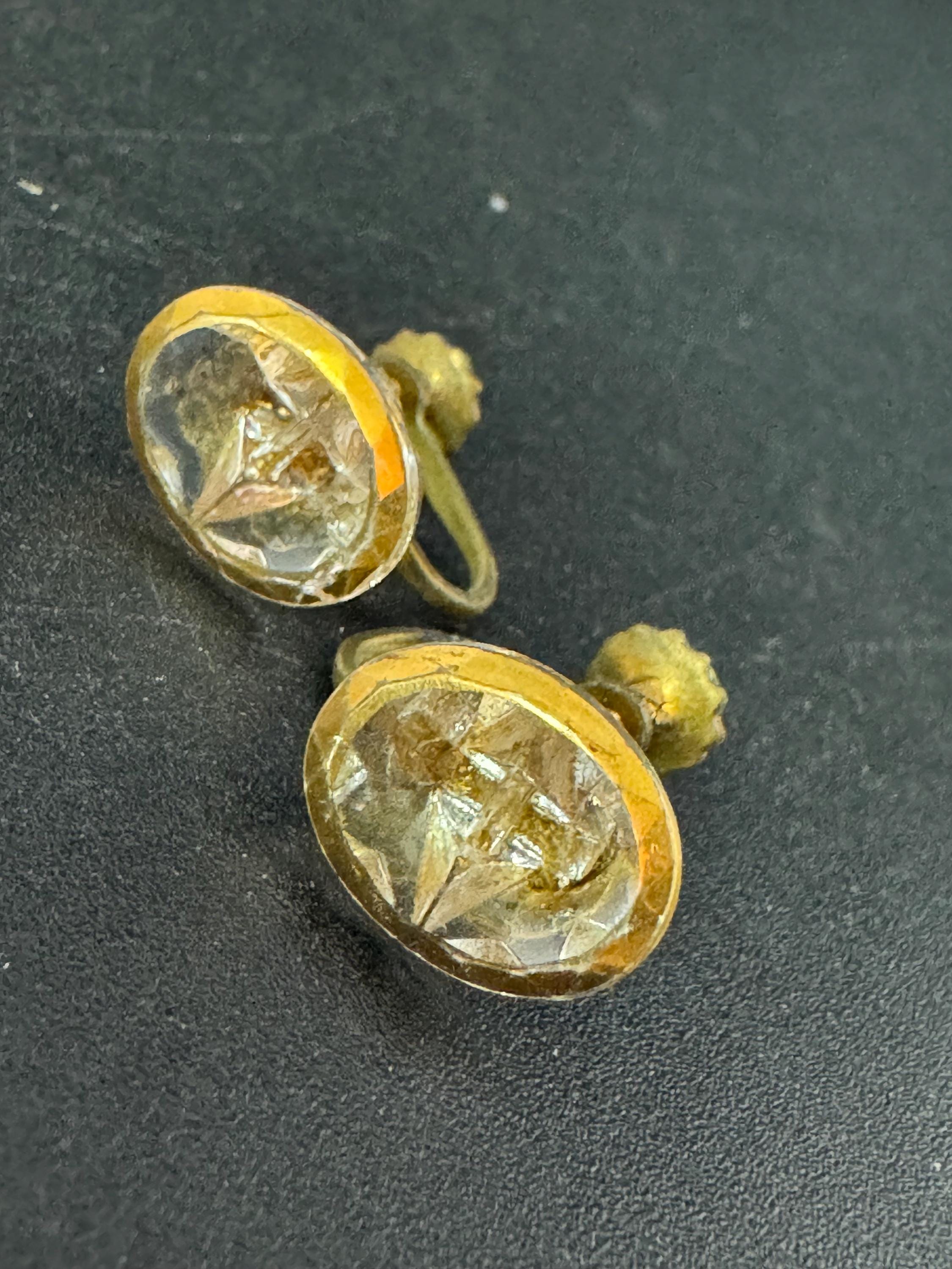 Vintage Gold Tone Rhinestone Clip On Earrings