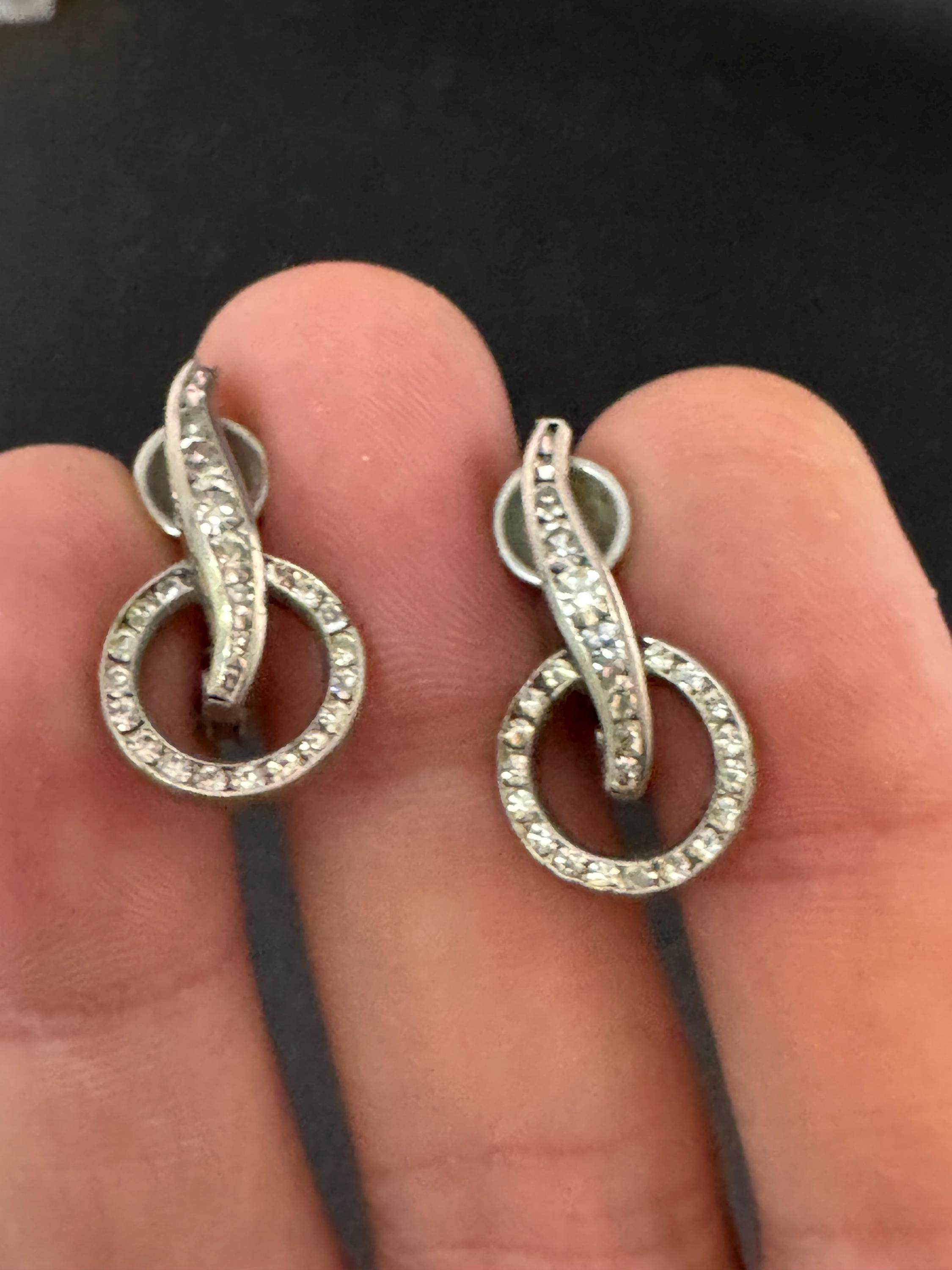 Vintage 1940s silver tone clear diamanté paste stud clip on earrings
