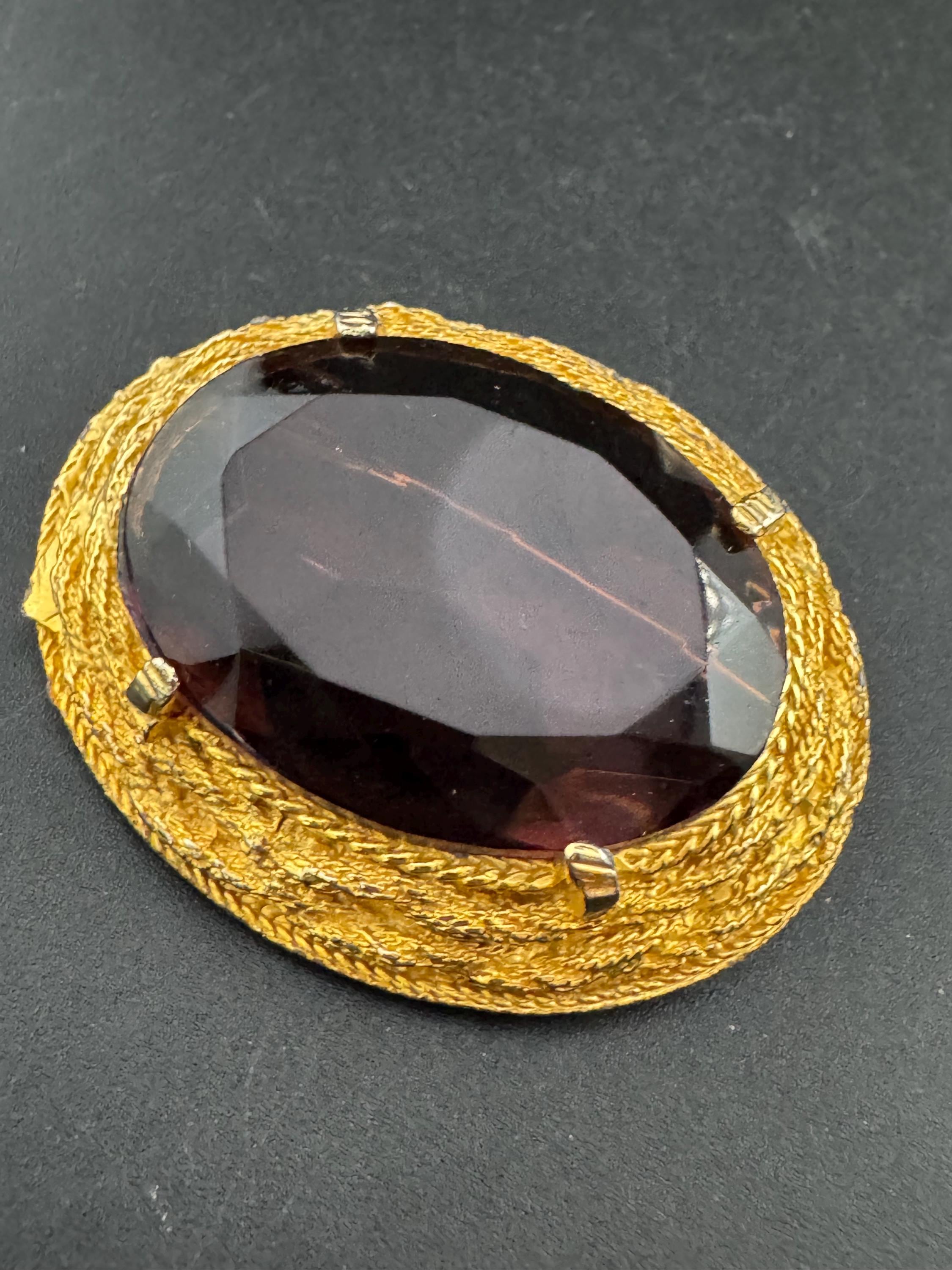 Vintage Scottish style amethyst diamanté big purple Brooch