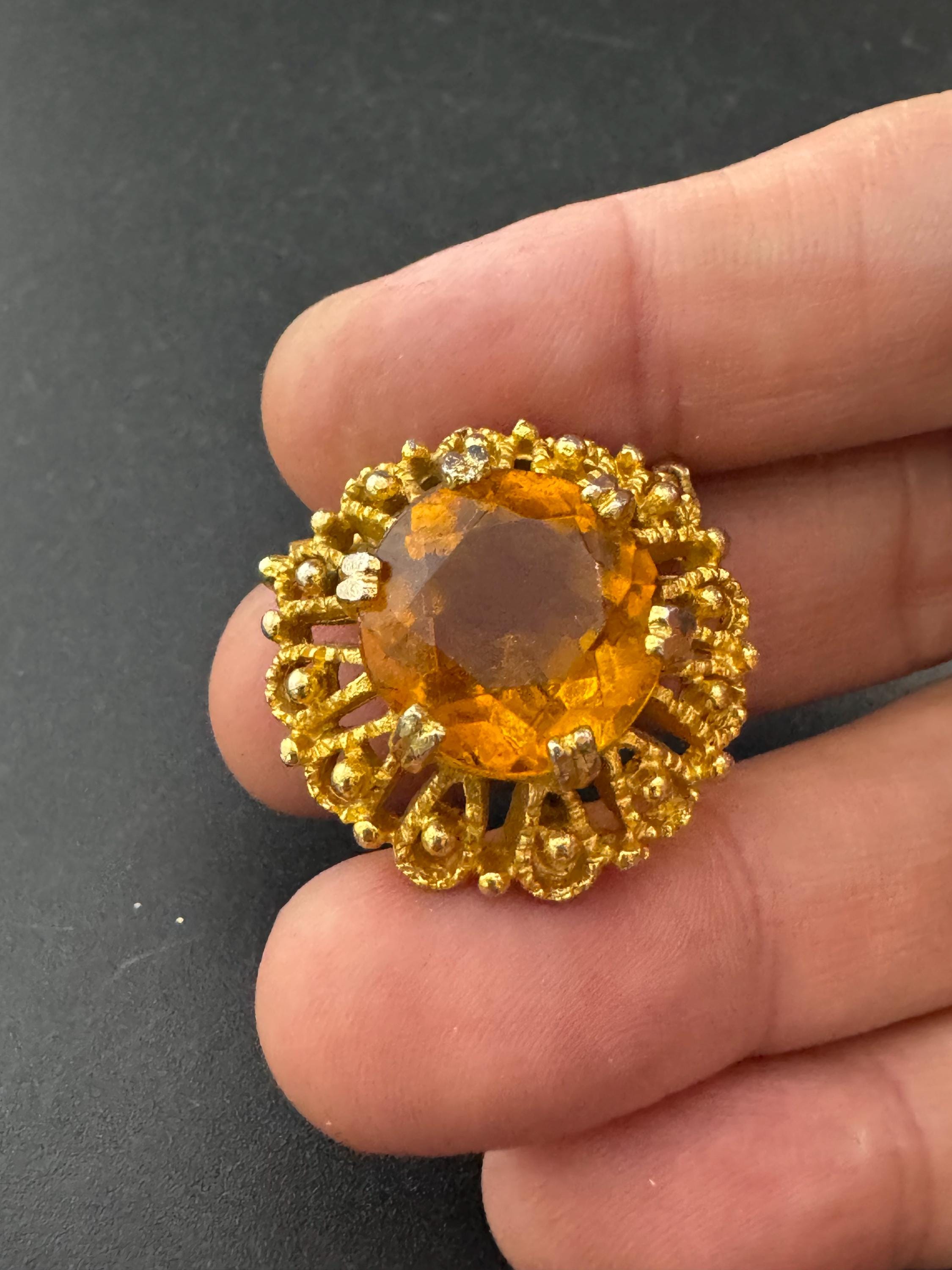 vintage citrine amber orange glass cabuchon glass brooch and pendant , floral