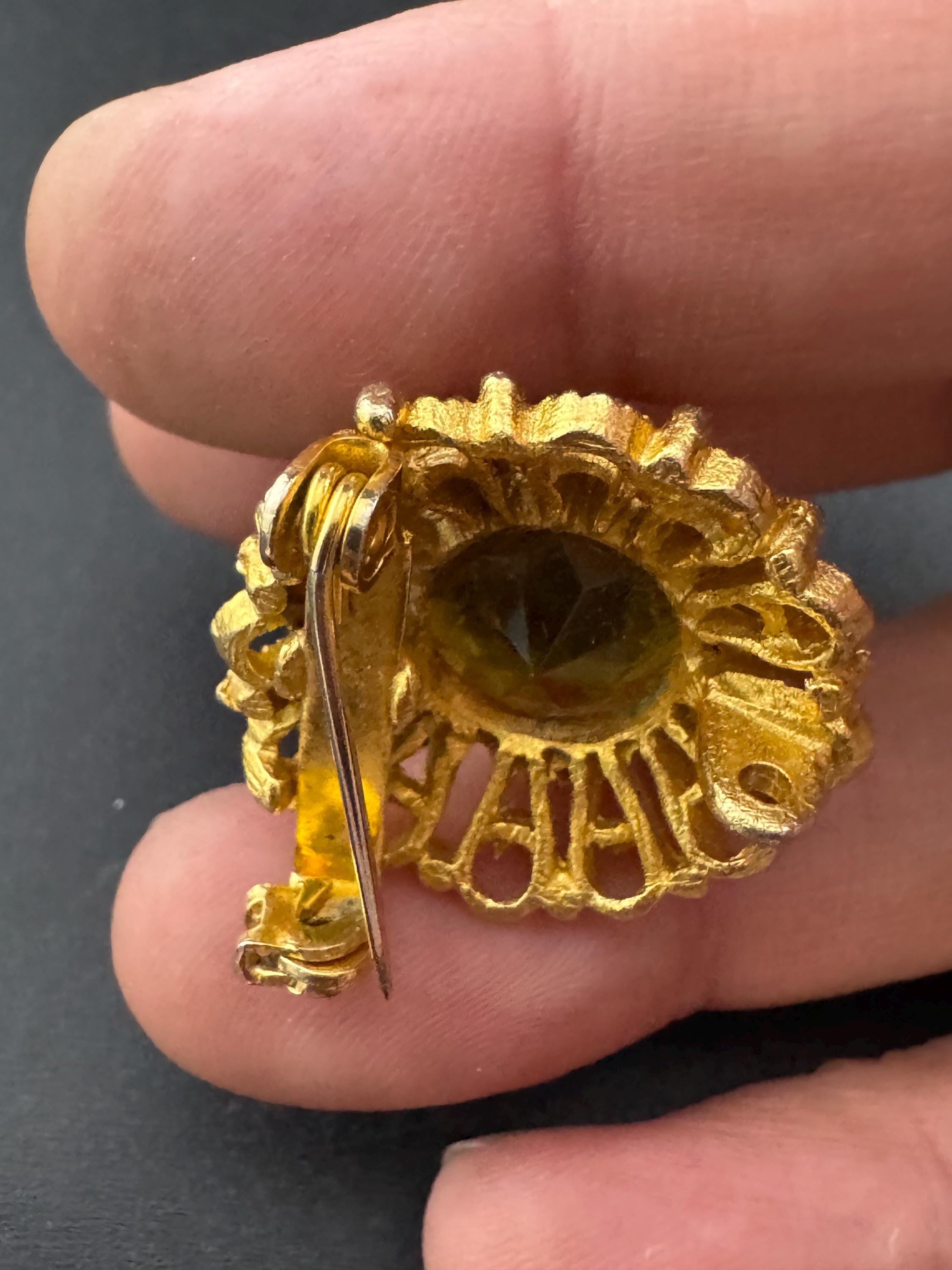 vintage citrine amber orange glass cabuchon glass brooch and pendant , floral