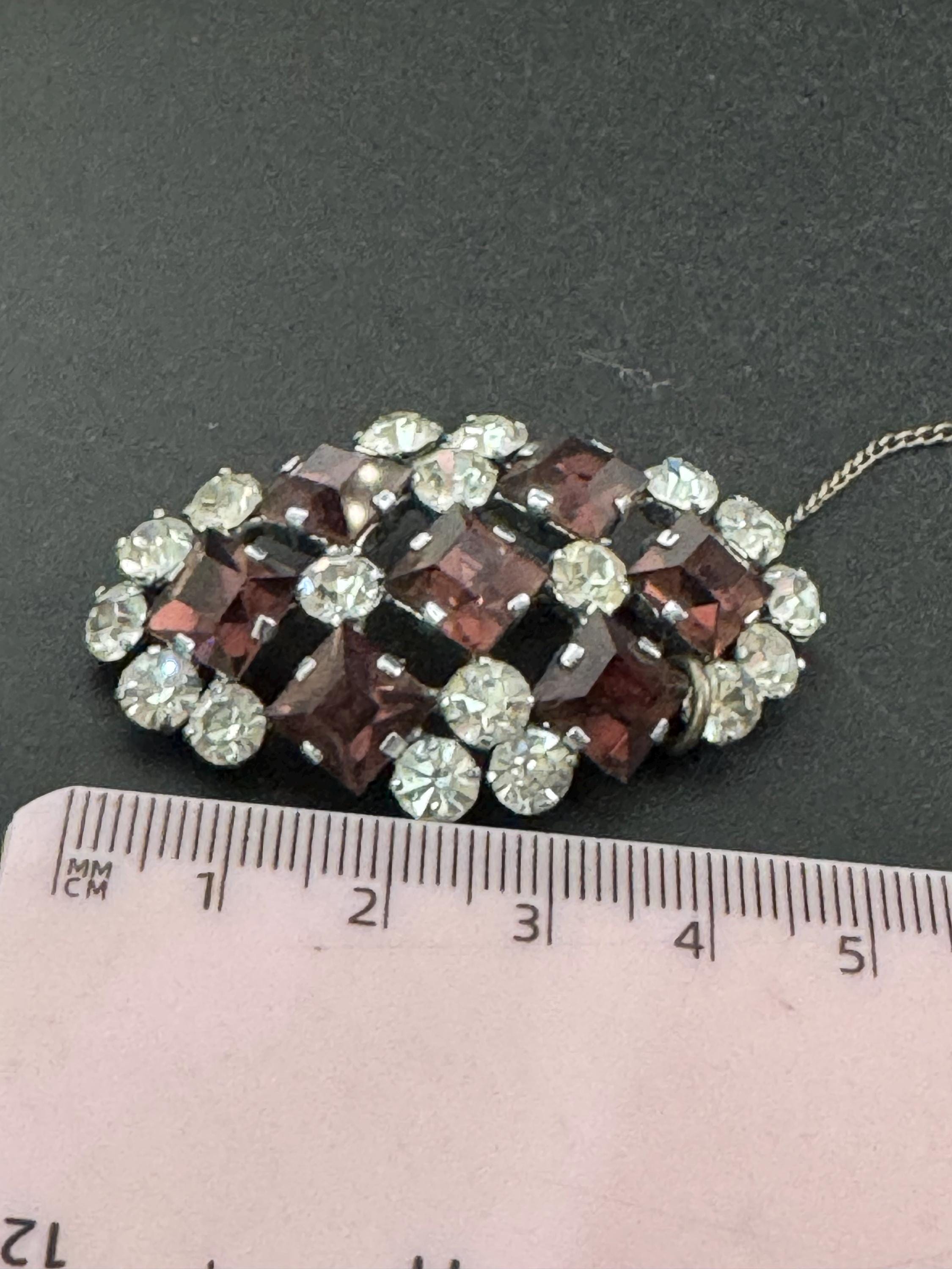 Vintage amethyst purple and clear diamanté rhinestone glass Brooch