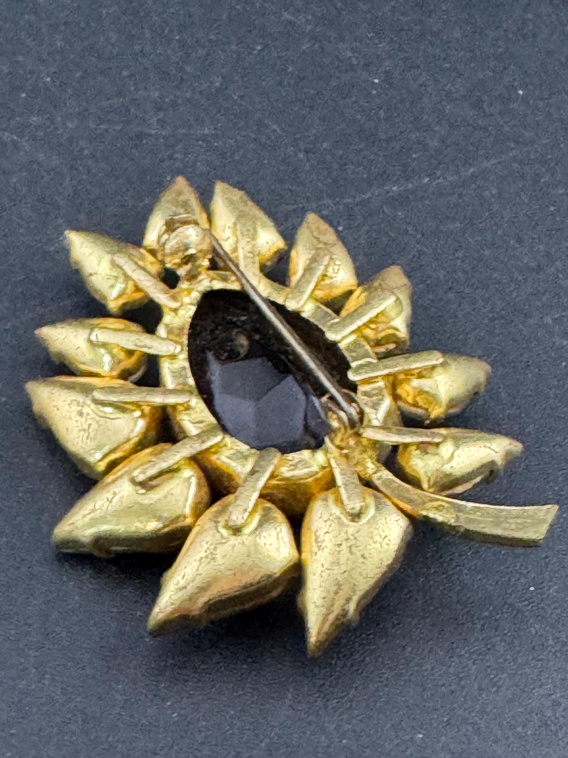 Uranium UV glass vintage orange citrine and brown cognac open back brooch 1950s