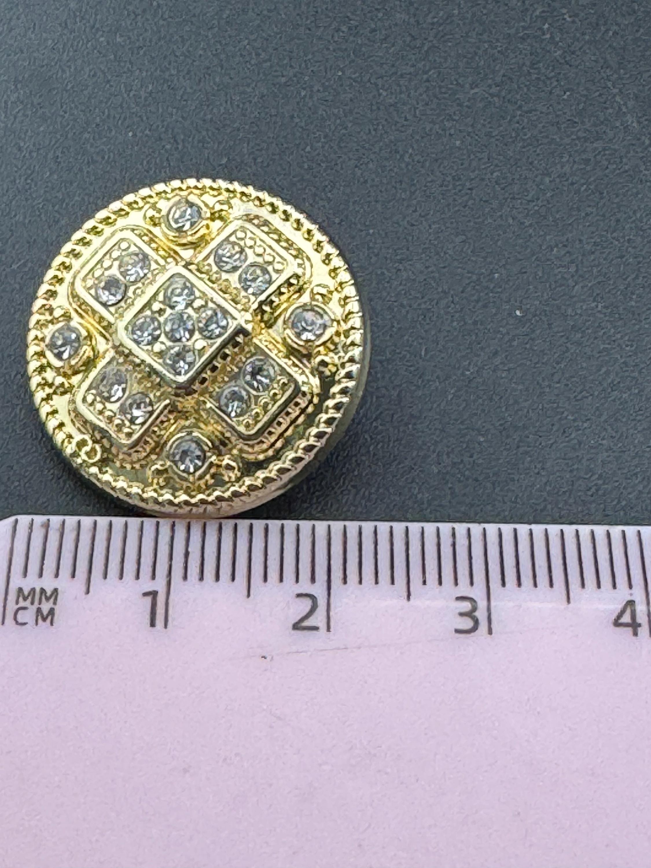 Set of 5 Gold Tone Diamanté Crystal Shank Buttons (23mm)