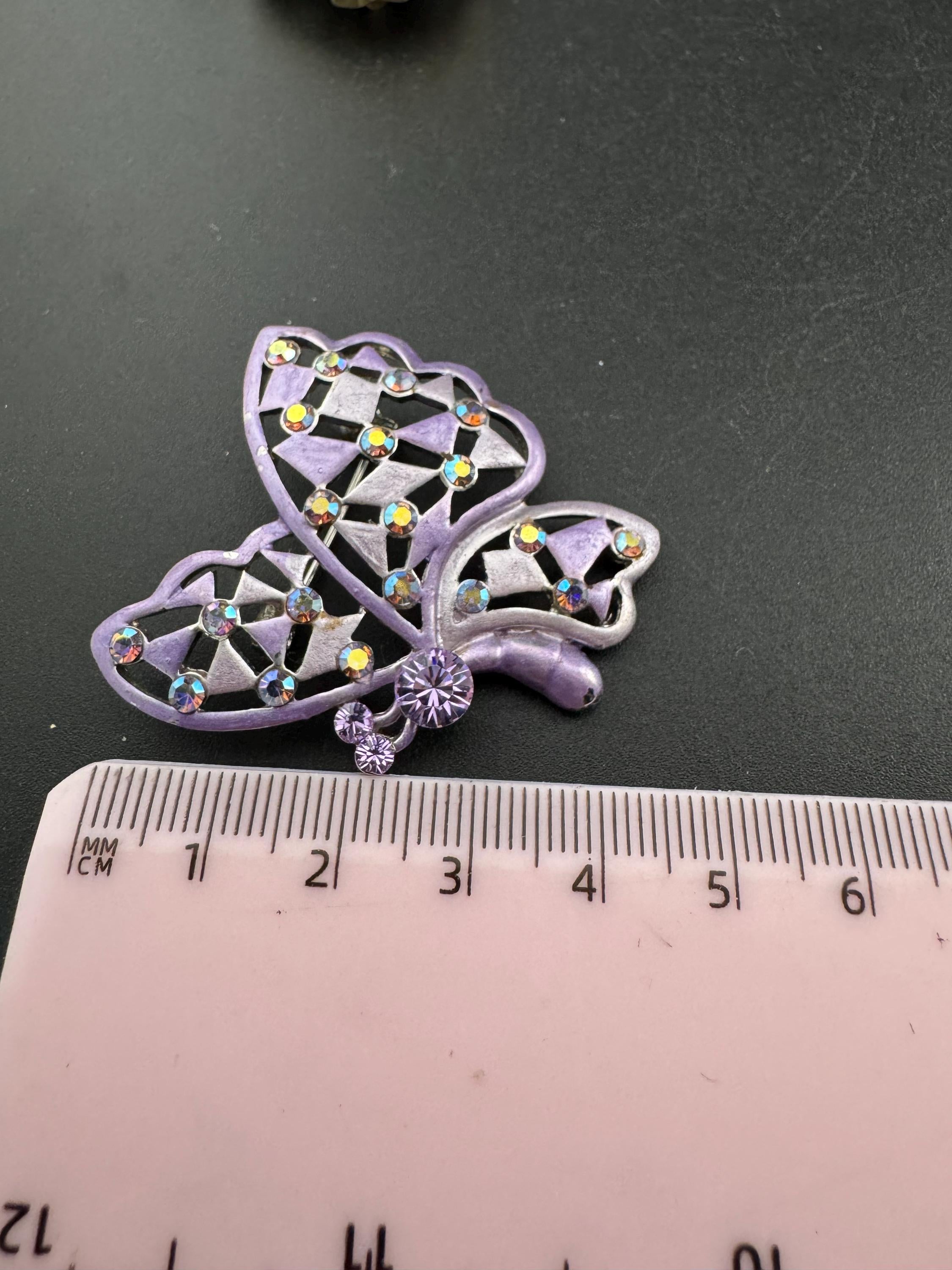 Vintage purple enamel and Rhinestone Butterfly Brooch