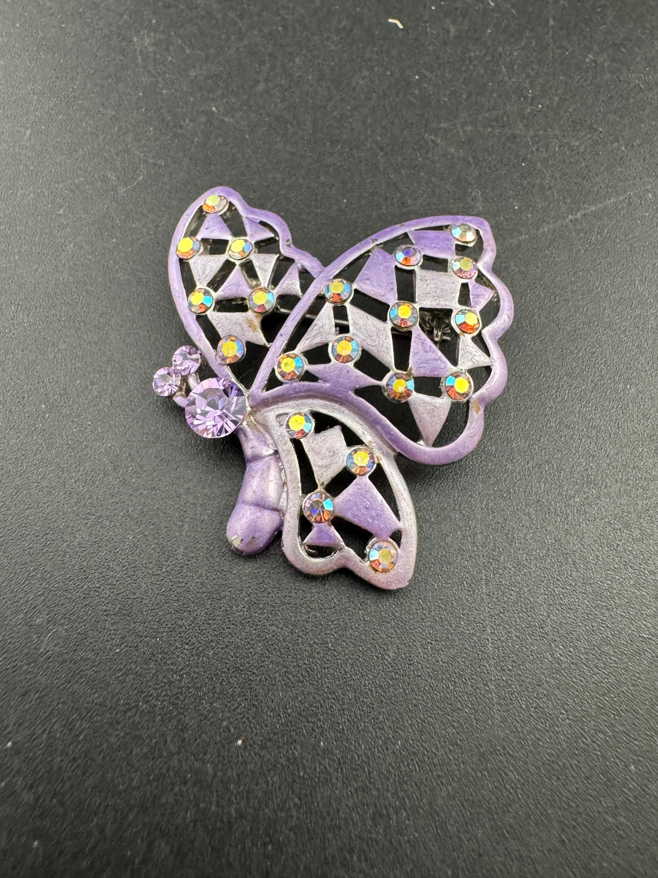 Vintage purple enamel and Rhinestone Butterfly Brooch