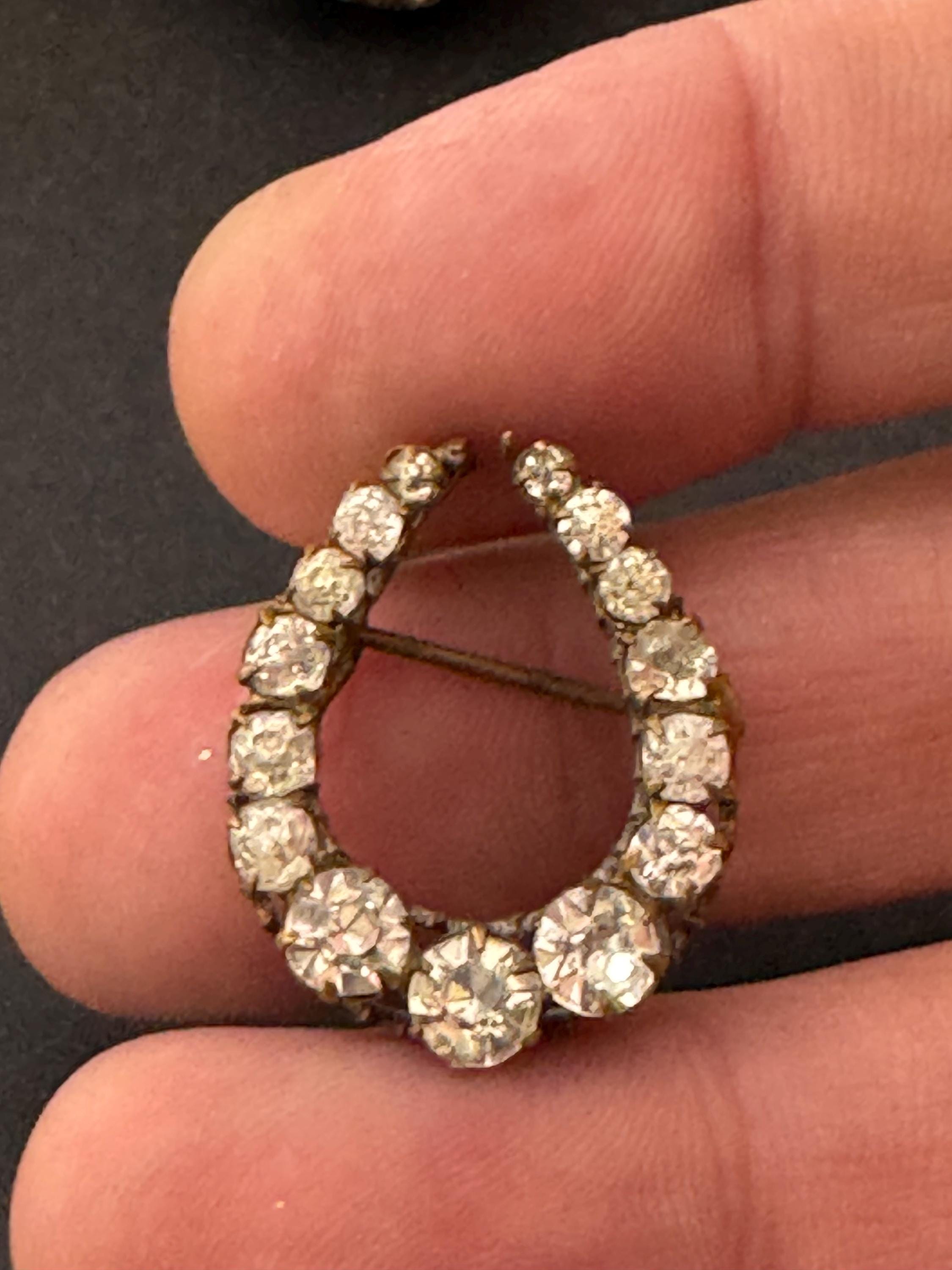 Antique Edwardian lucky horseshoe brooch clear paste with a c clasp