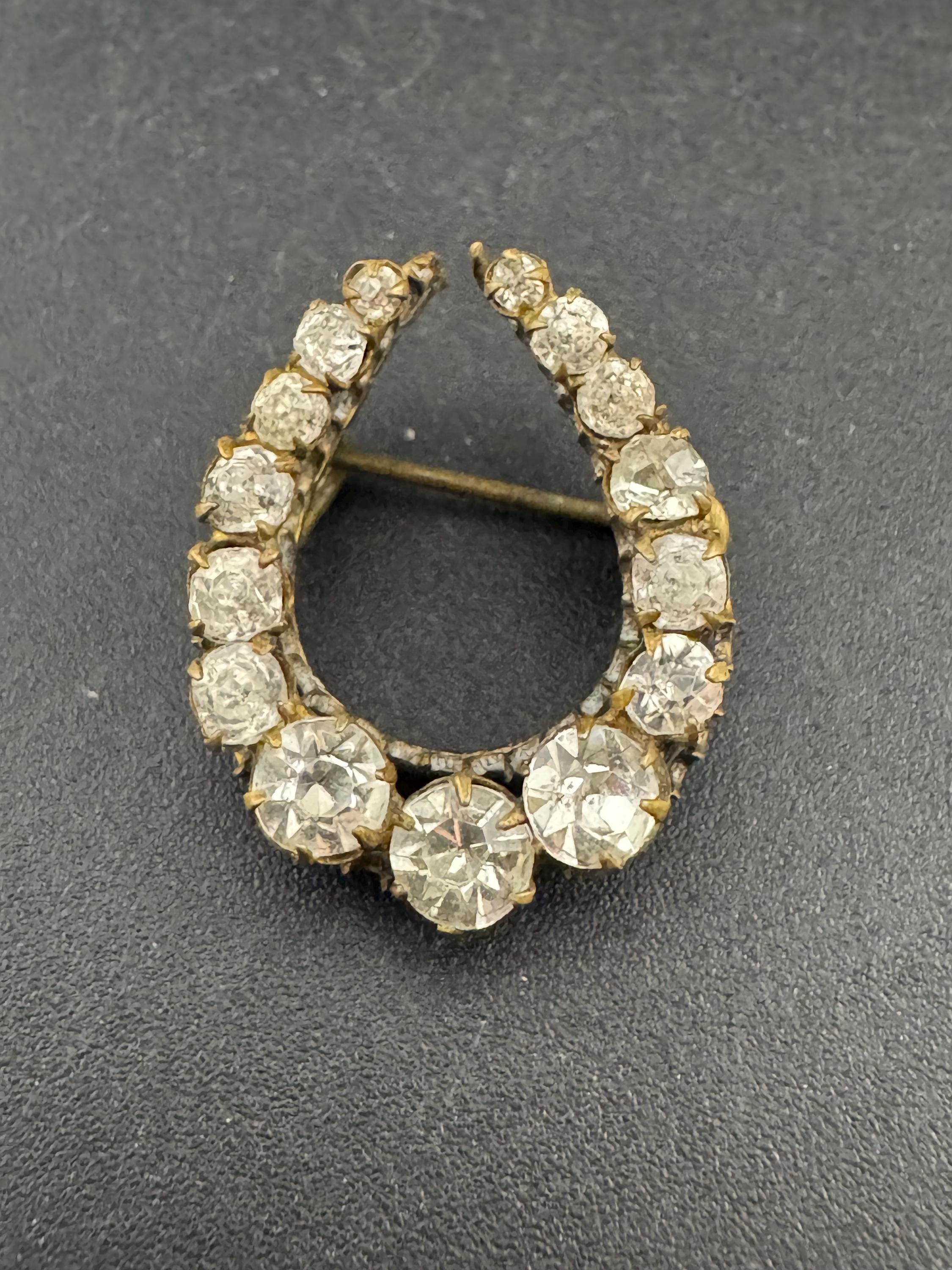 Antique Edwardian lucky horseshoe brooch clear paste with a c clasp